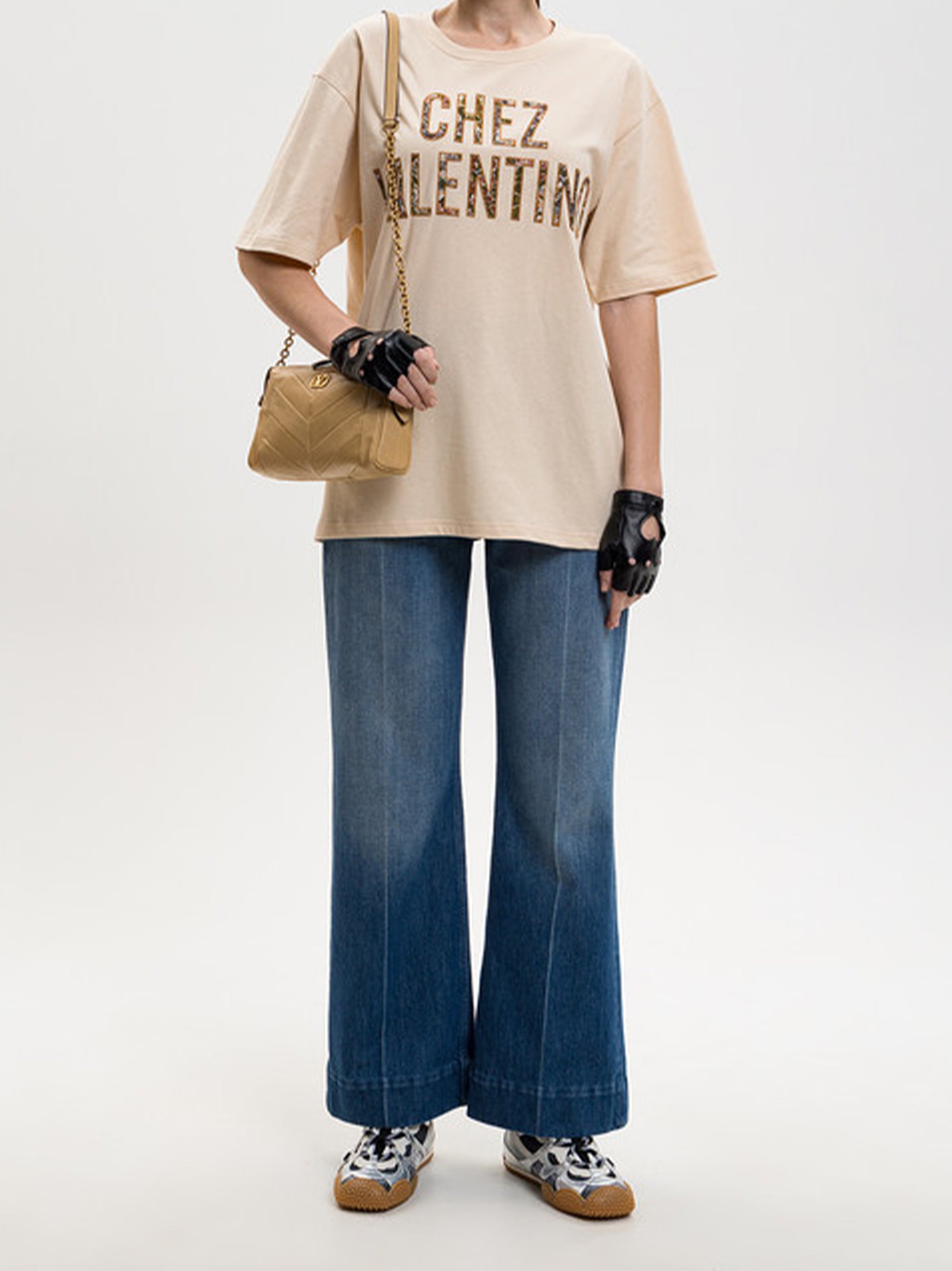 Neutral Relaxed-Fit Textured Lettering T-shirt