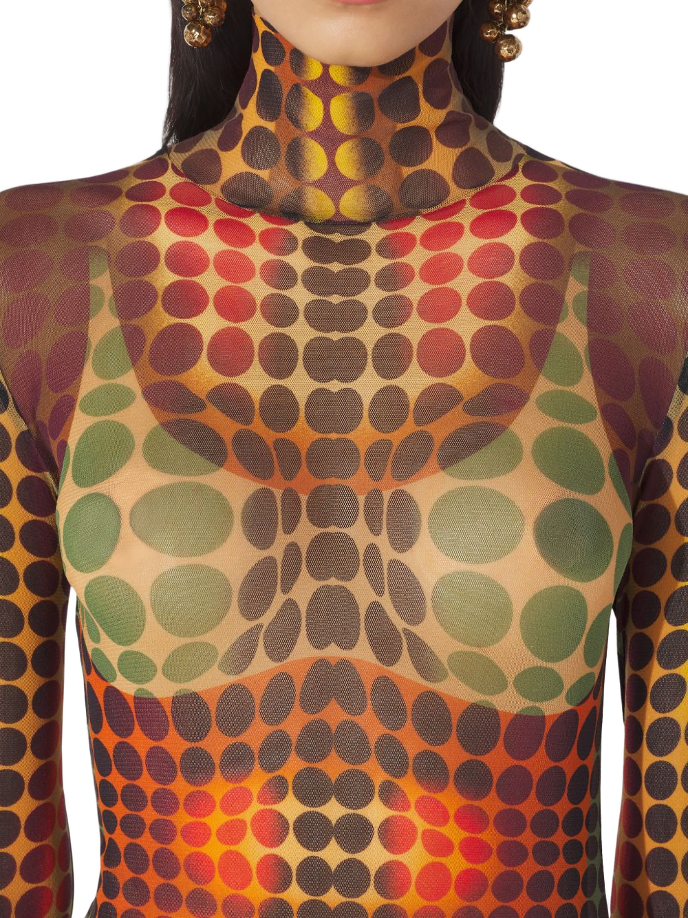 Form-Fitting Maxi Dress With Optical Dot Pattern