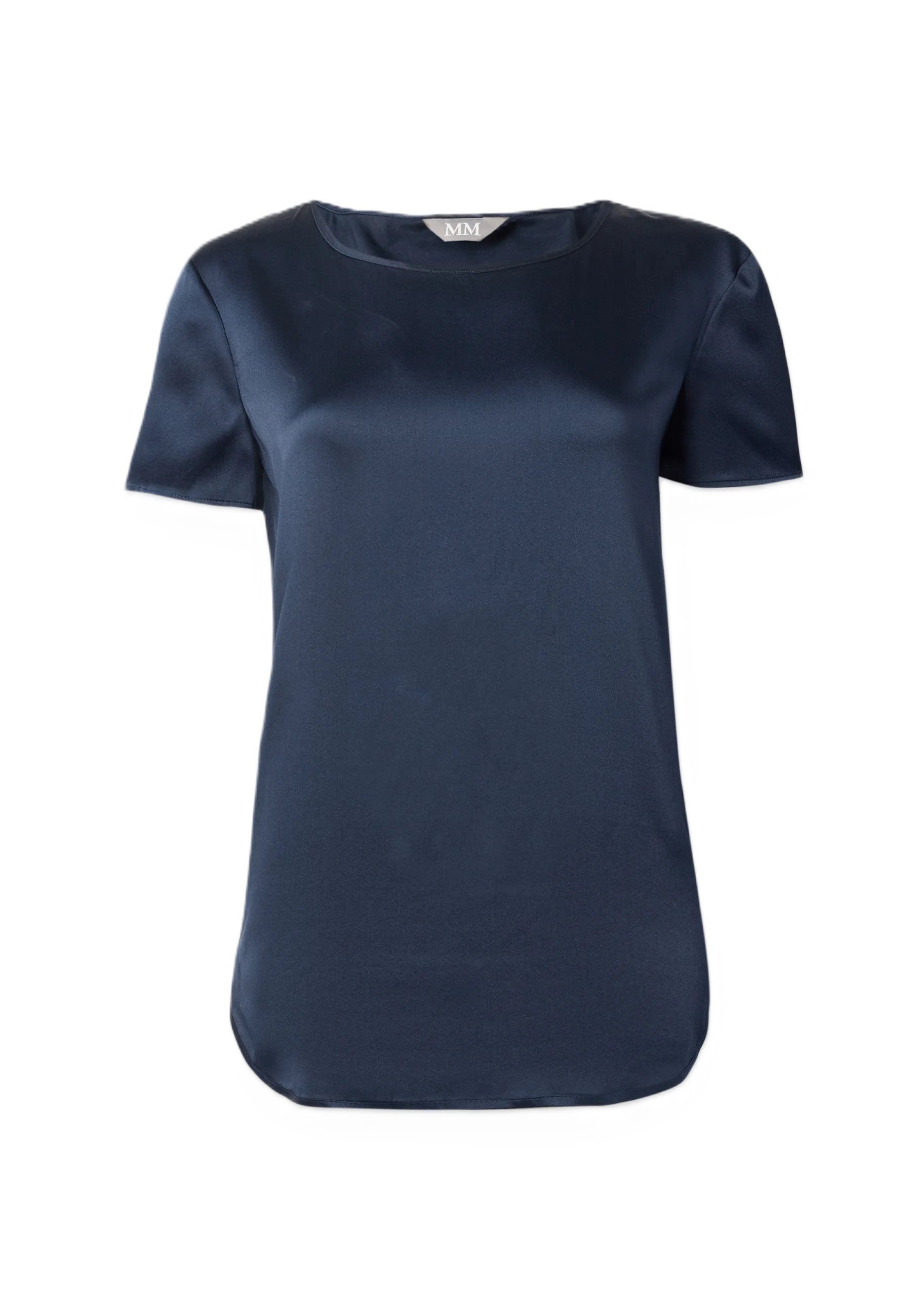 Smooth Satin Short-Sleeved Top with Classic Round Neckline