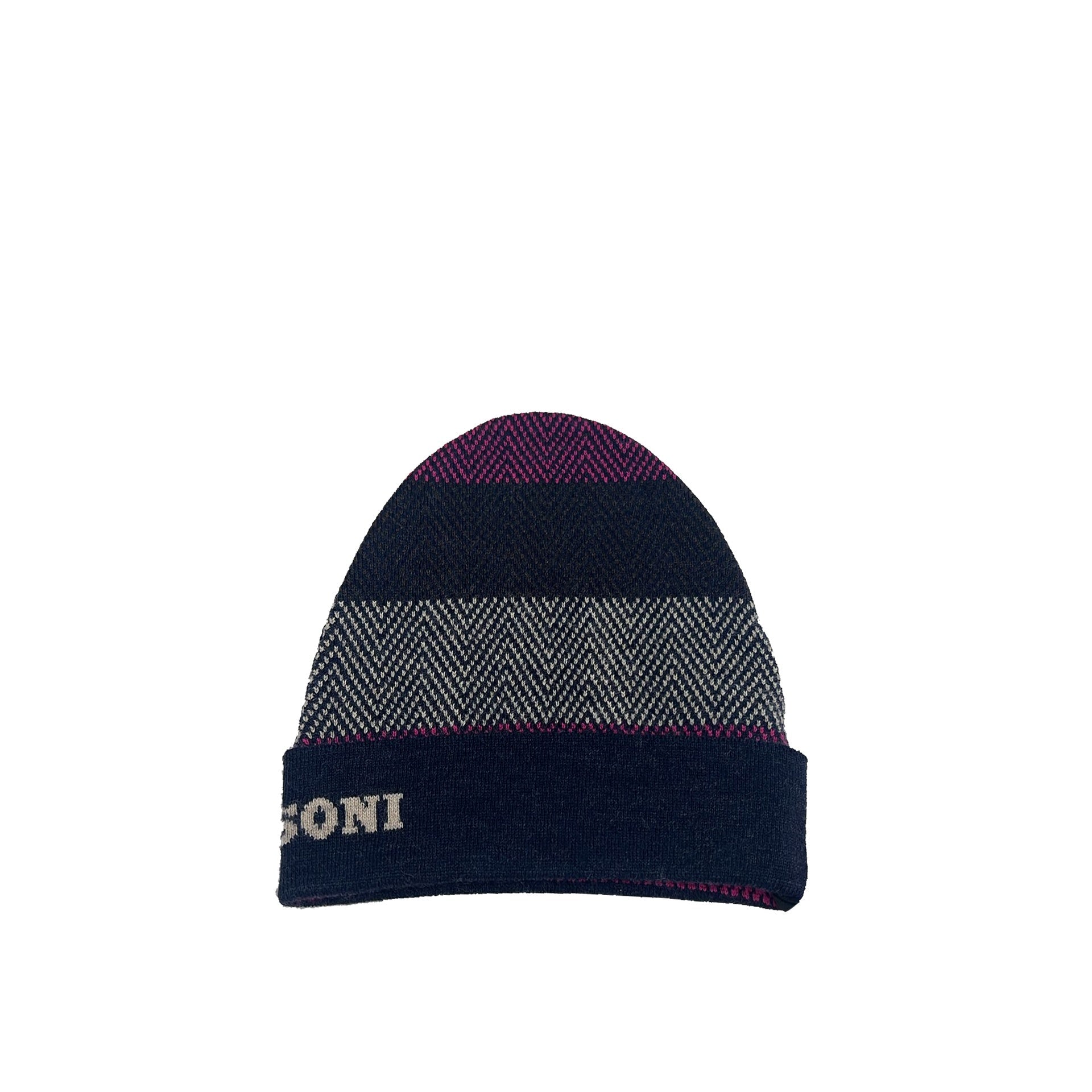Knitted Blue Wool Hat With Striped Design