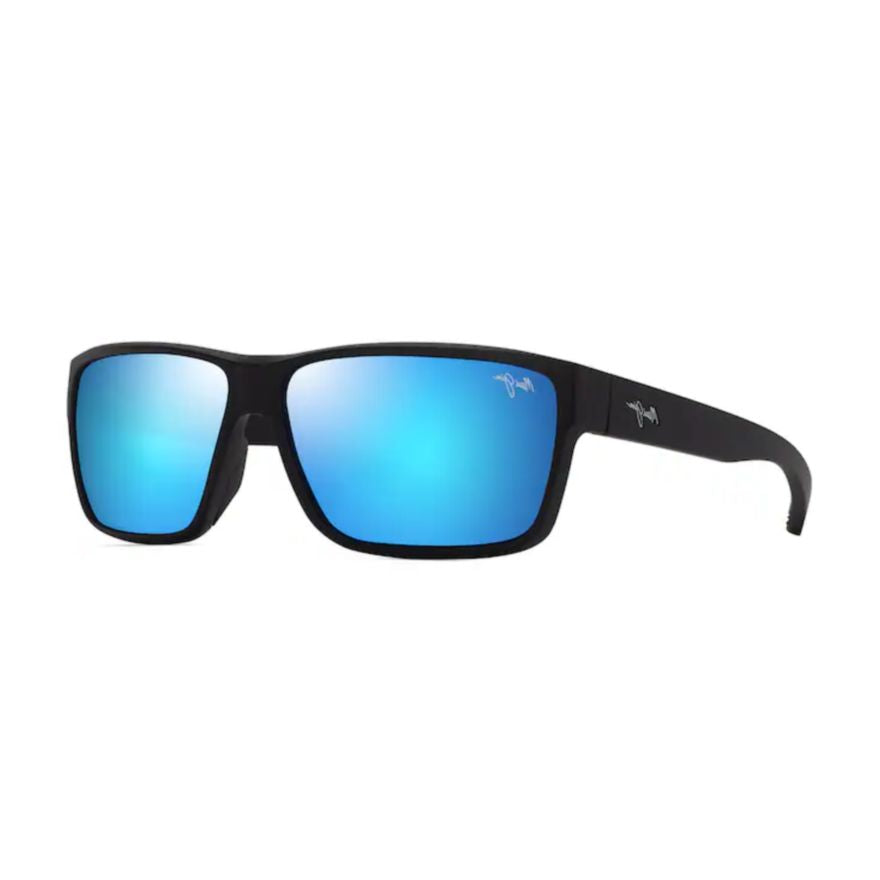Uila Rectangular Matte Black Sunglasses with Reflective Blue Lenses