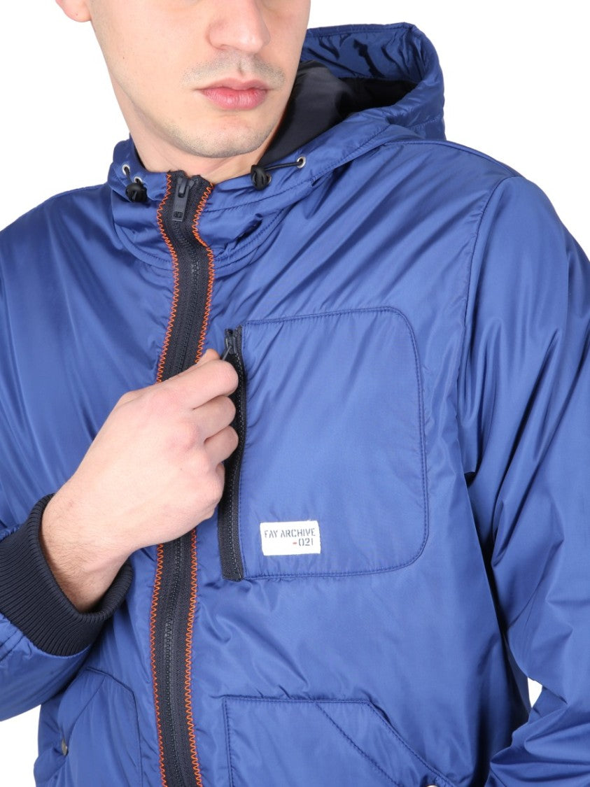 Blue Bomber Jacket With Zipper Closure