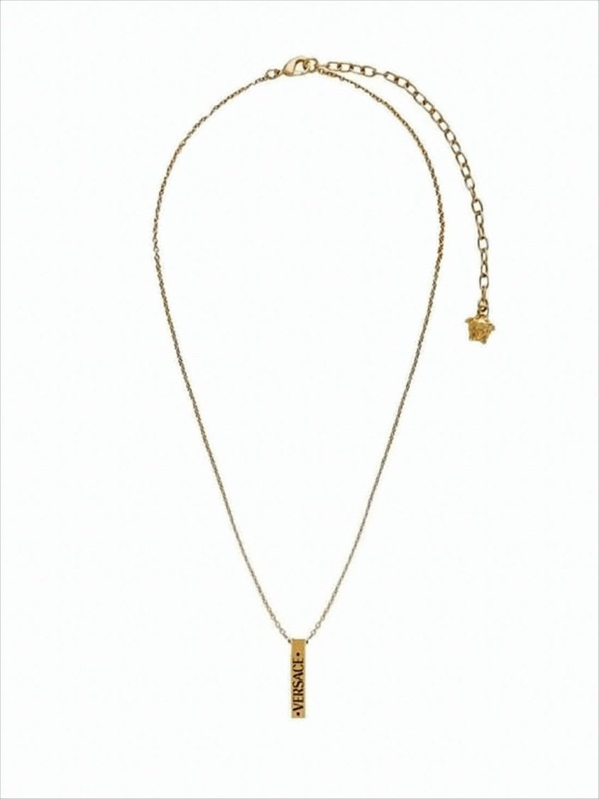 Gold-tone Metal Necklace with Rectangular Pendant