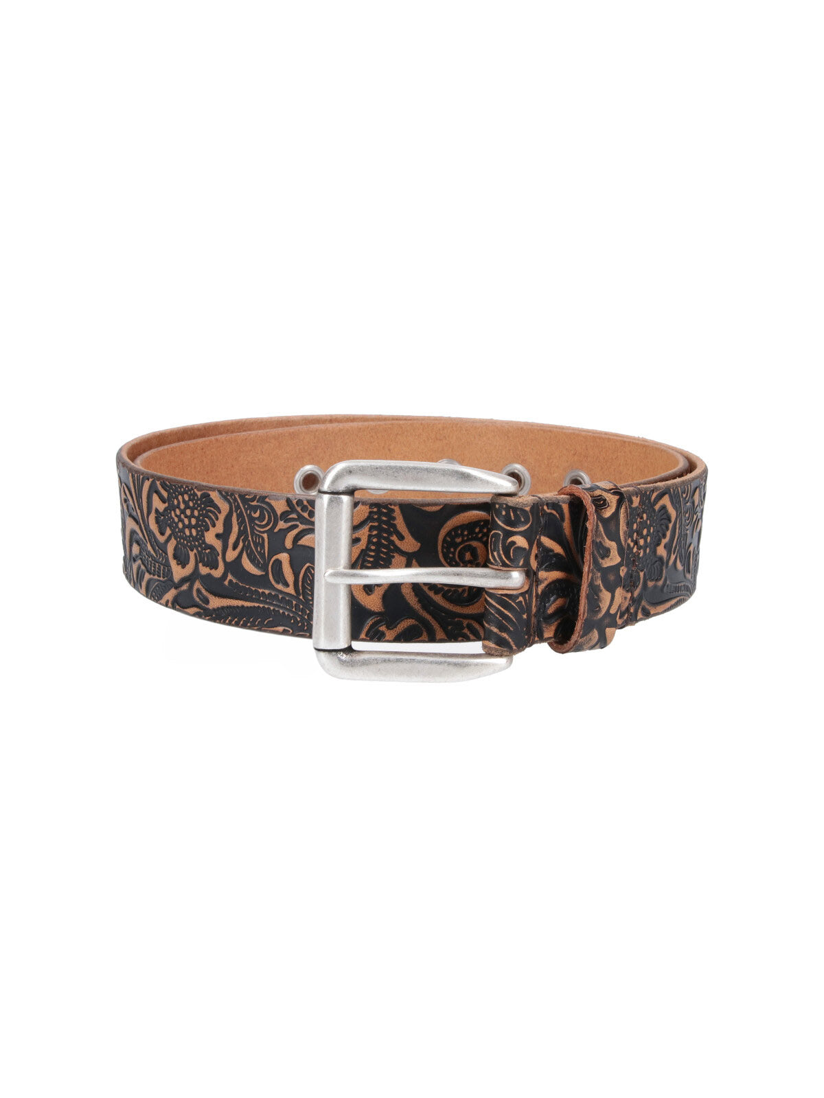 Black Paisley Printed Leather Belt