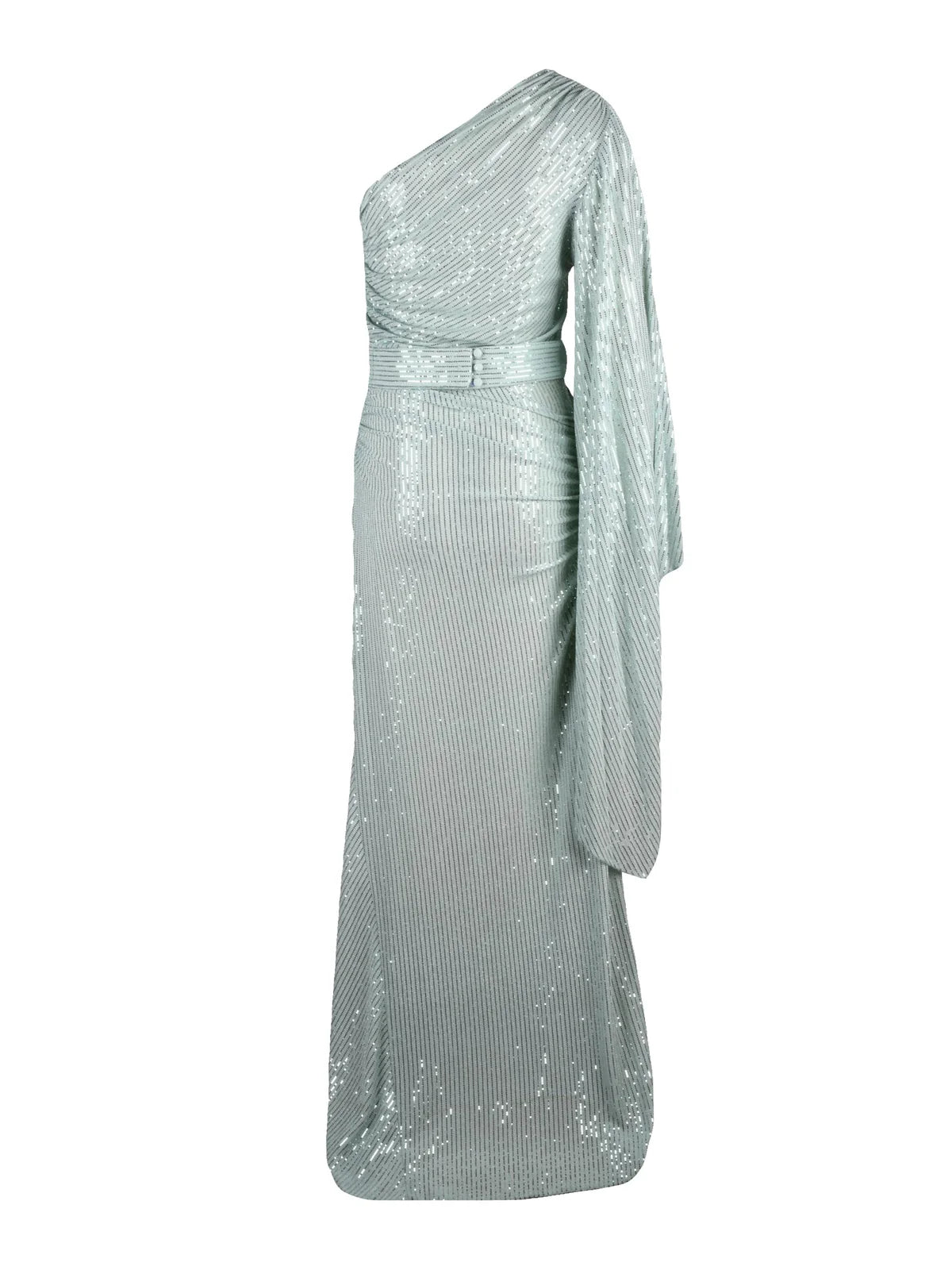 Aqua Green One-Shoulder Polyester Metallic Spandex Dress