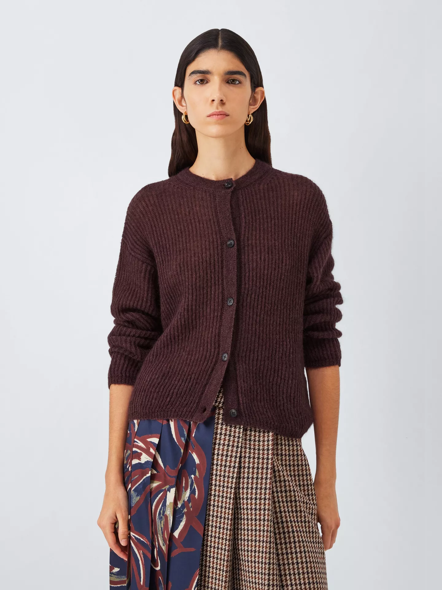Medium Length Burgundy Cardigan