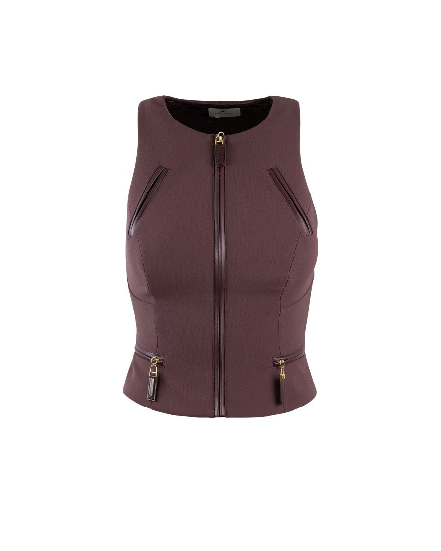 Double Crepe Top With Burgundy Zip Details