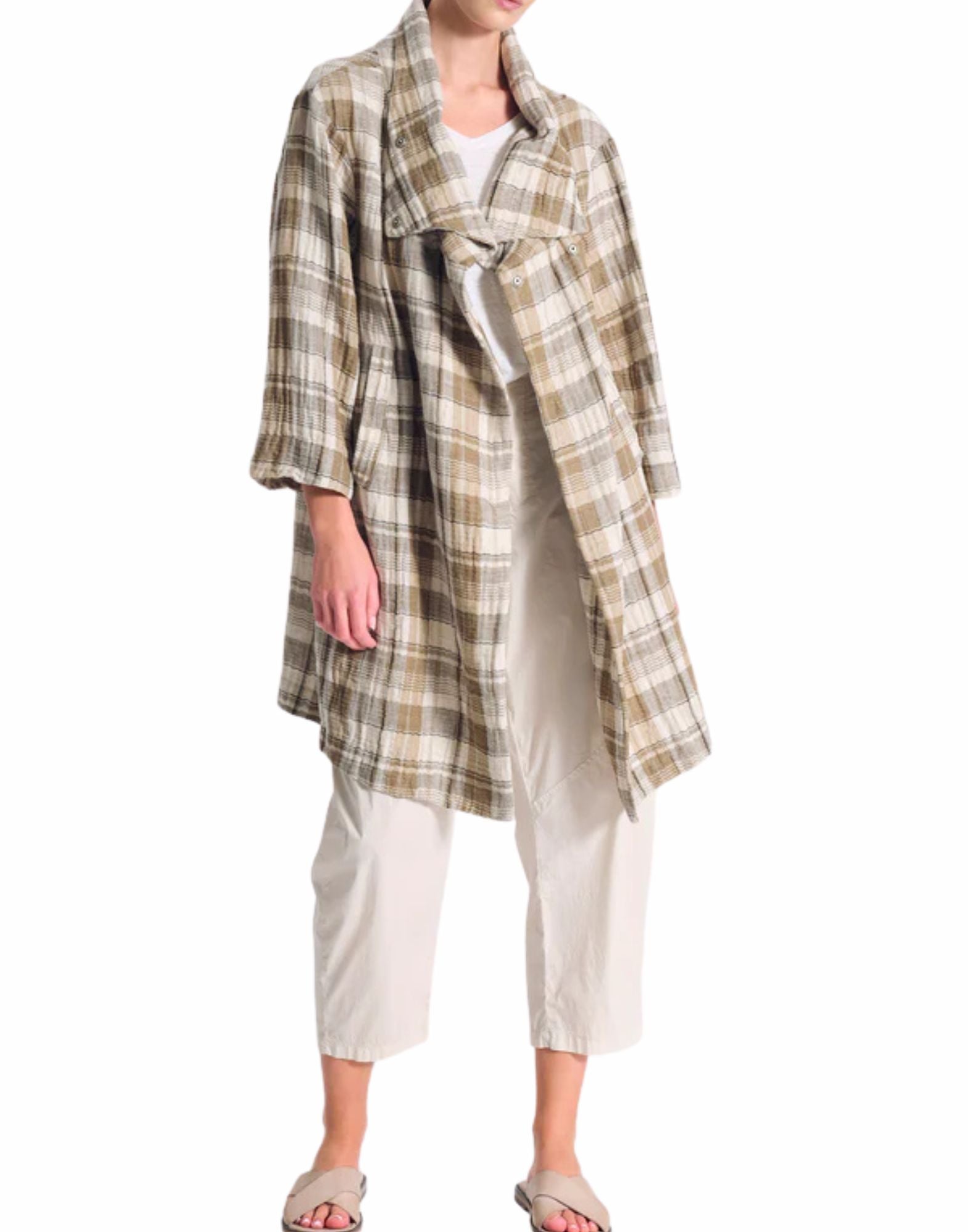 Women’s Checked Trench In Cotton And Linen Sand