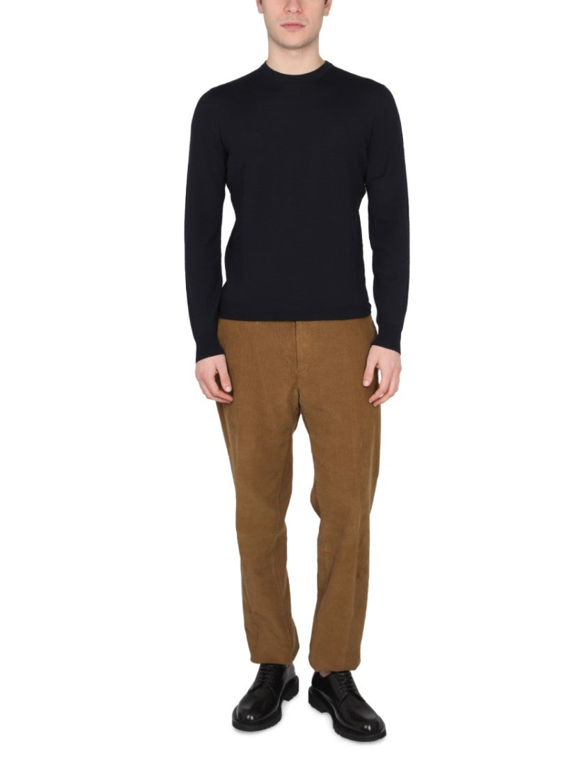 Tailored Cross-Neck Wool Jersey With Ribbed Collar