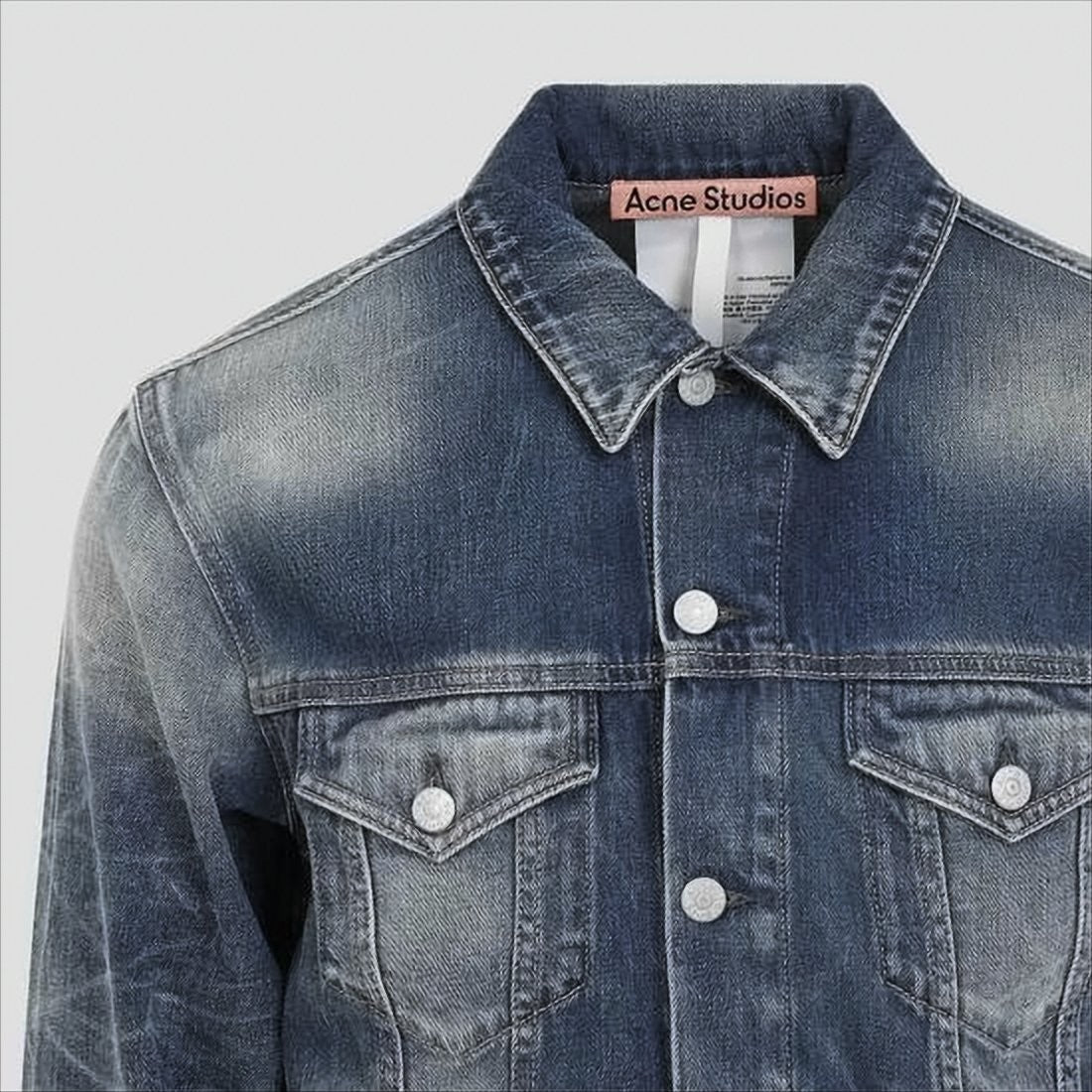 Classic Faded Denim Jacket With Button-Up Front And Chest Pockets