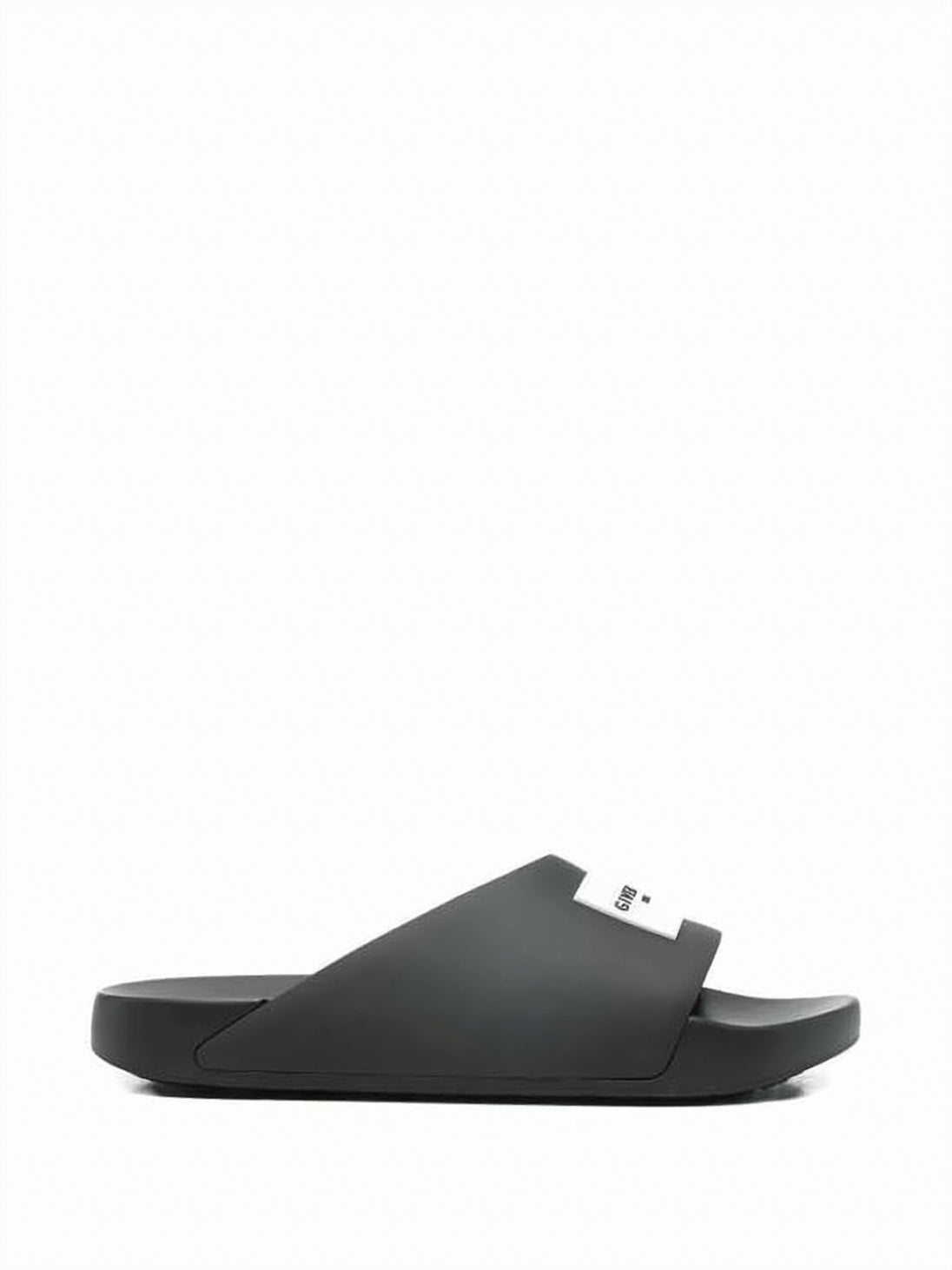 Black Matte-Finish Logo Patch Slide Sandals
