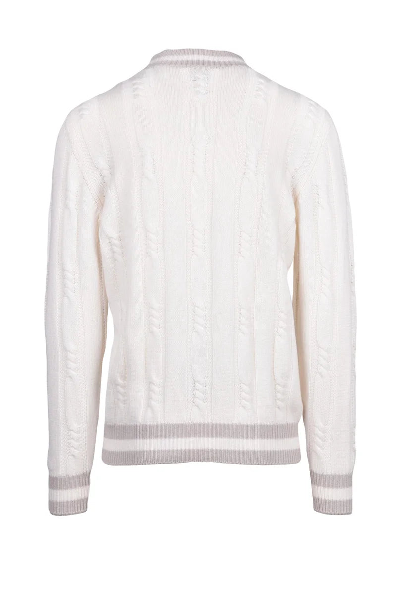 Cable Knit Mock Neck Sweater Cashmere - White