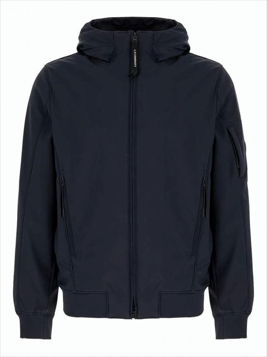 Fitted Blue Hooded Jacket with Zippered Pockets