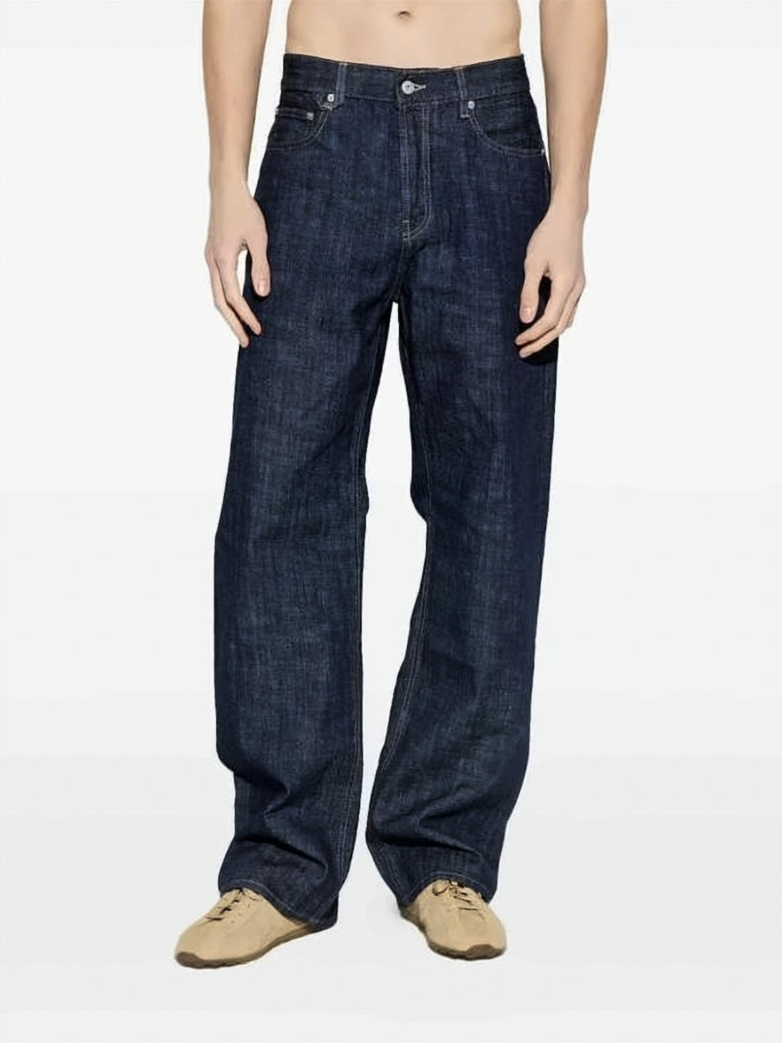 Straight-Leg Denim Jeans with Textured Cotton