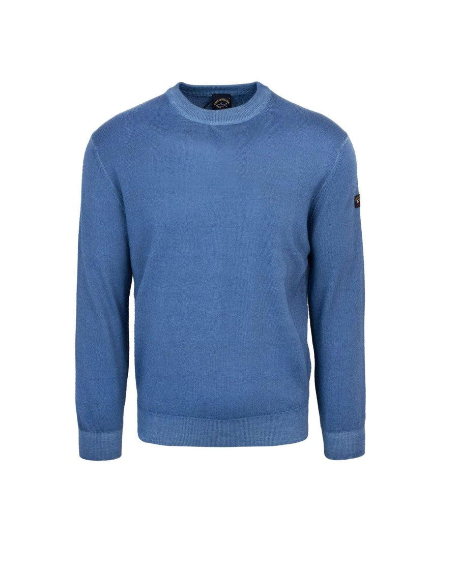 Light Blue Extrafine Wool Crew Neck