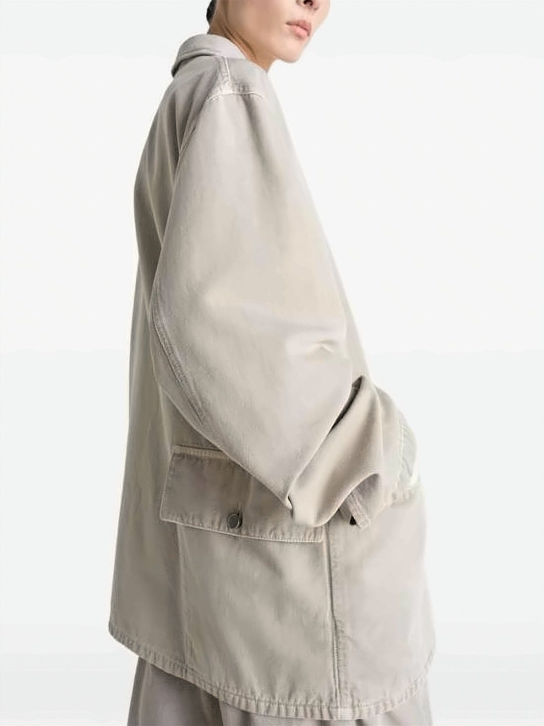 Beige Washed Cotton Patch Pocket Jacket