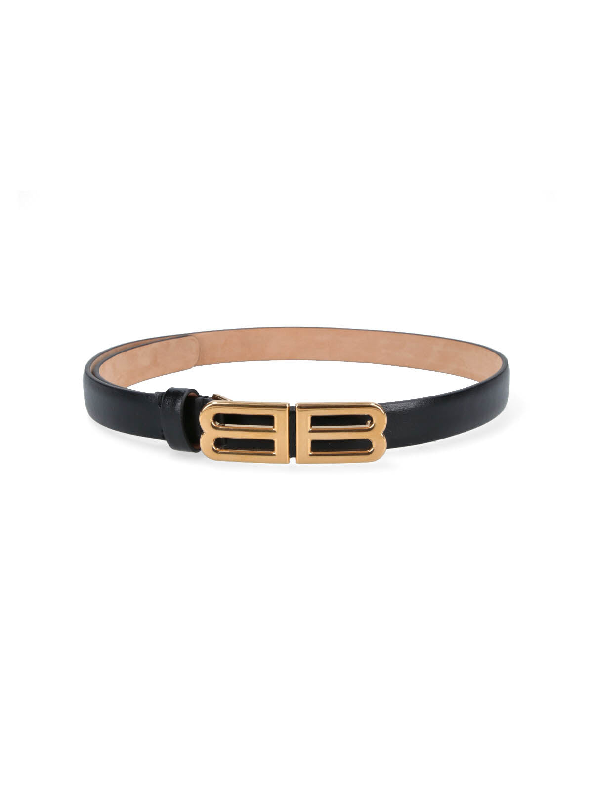 Black Slim Double B Leather Belt