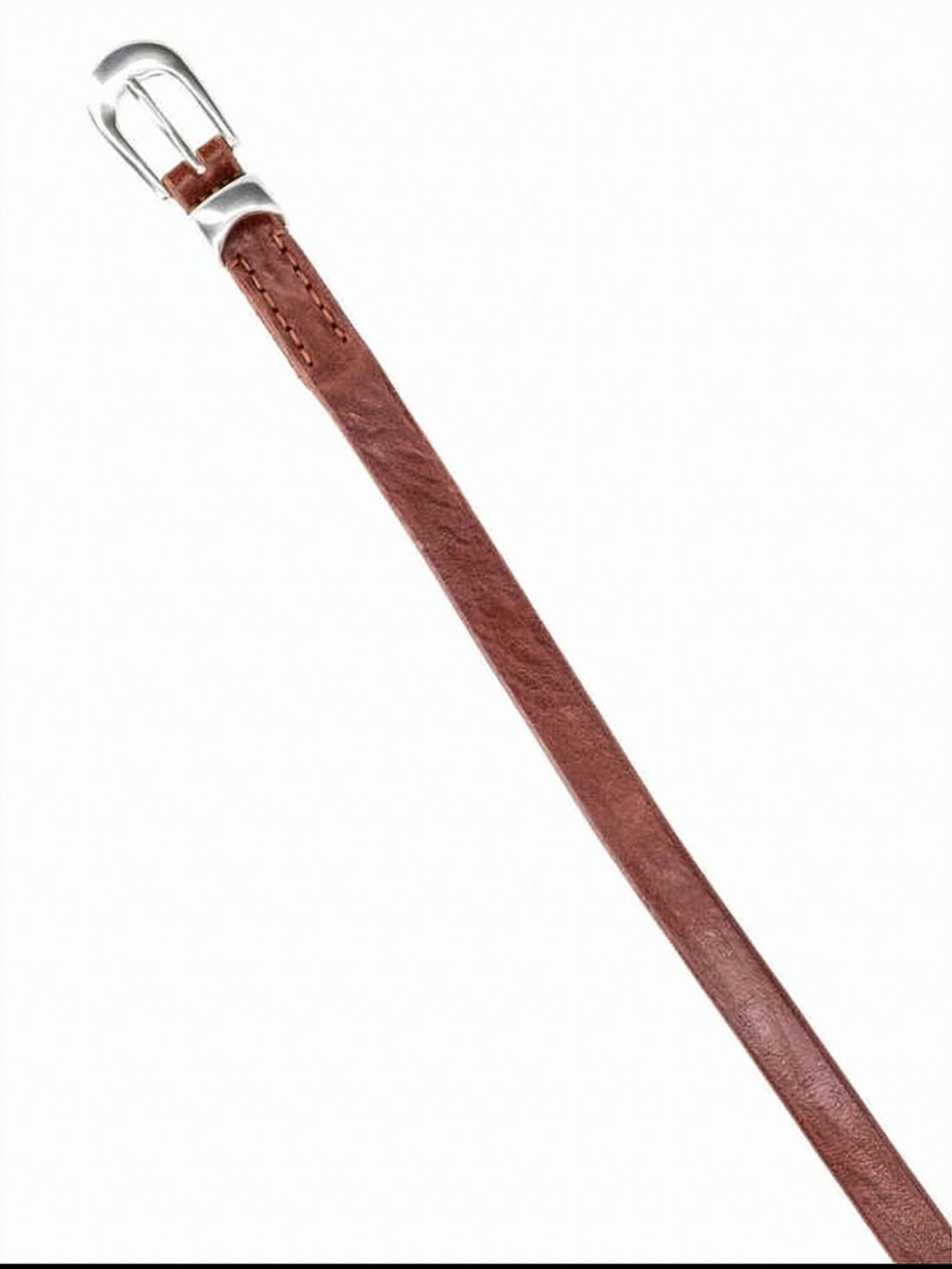 Cognac Cow Leather Belt With Polished Silver-Tone Buckle