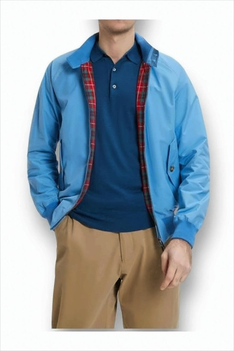 Sky Blue Lightweight Baracuta Jacket With Distinctive Tartan Lining