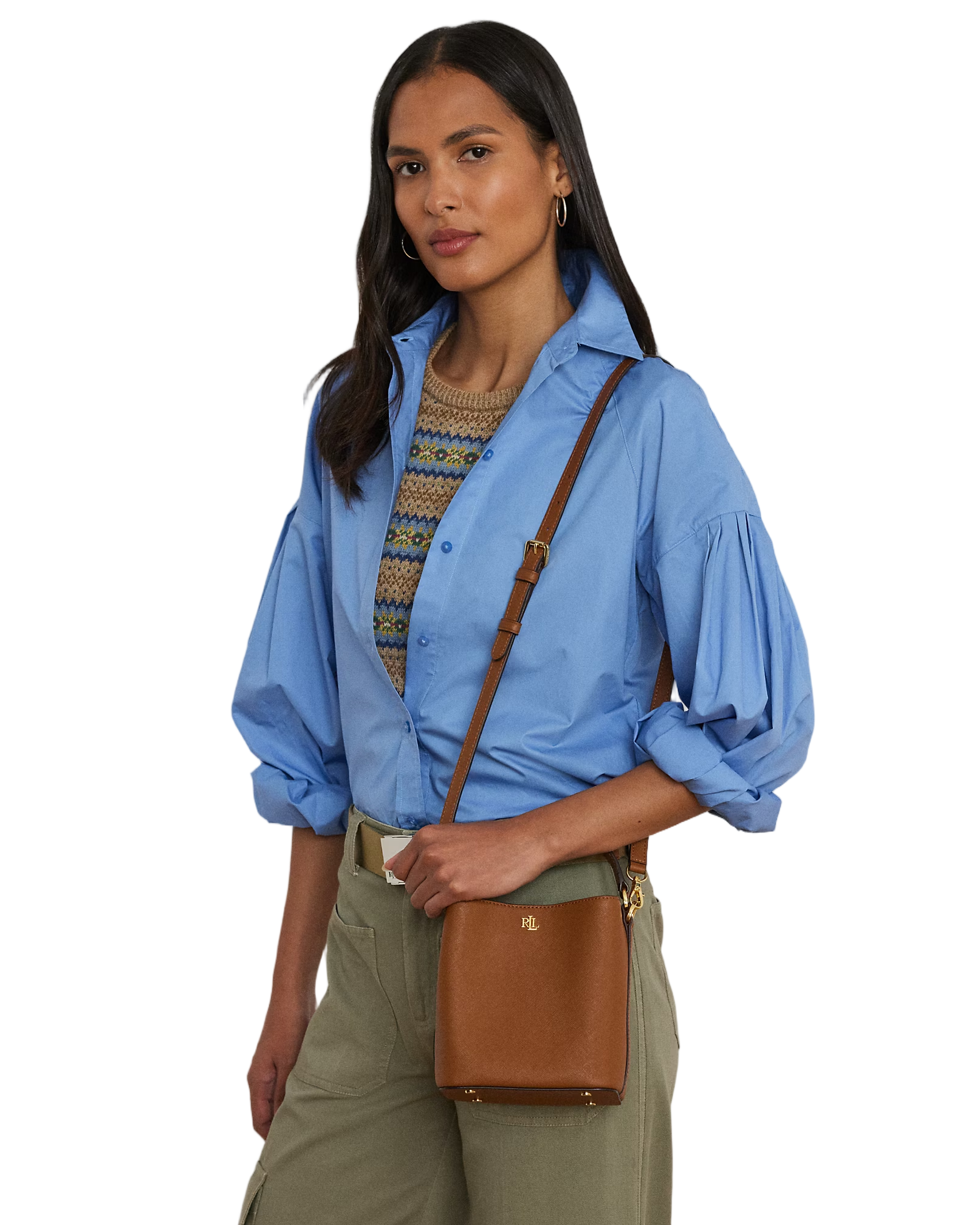 Compact Crosshatch Leather Bucket Bag