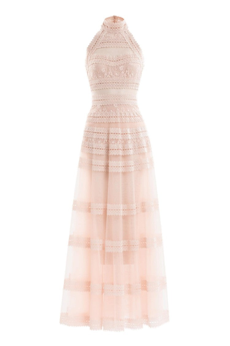 Lace Striped Long Dress