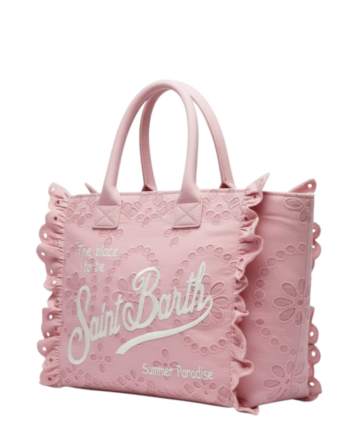 Intricate Eyelet Floral Tote Bag with Ruffled Edges