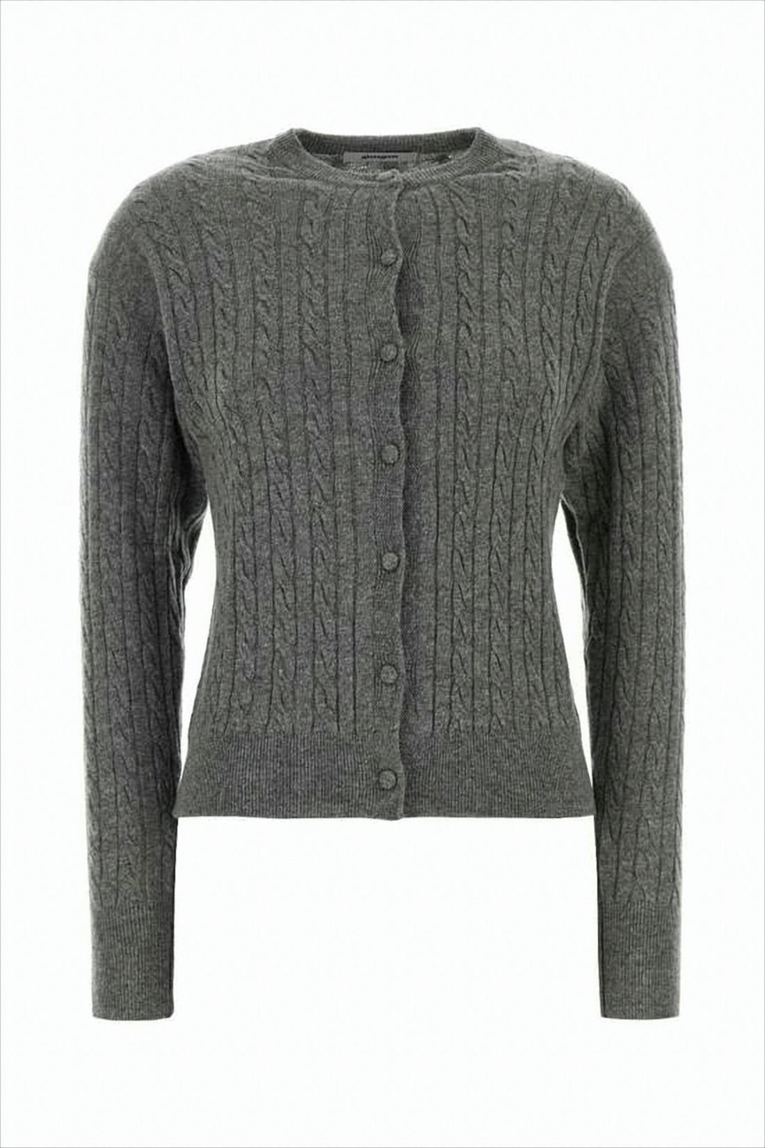 Cable Knit Cardigan With Ribbed Hem