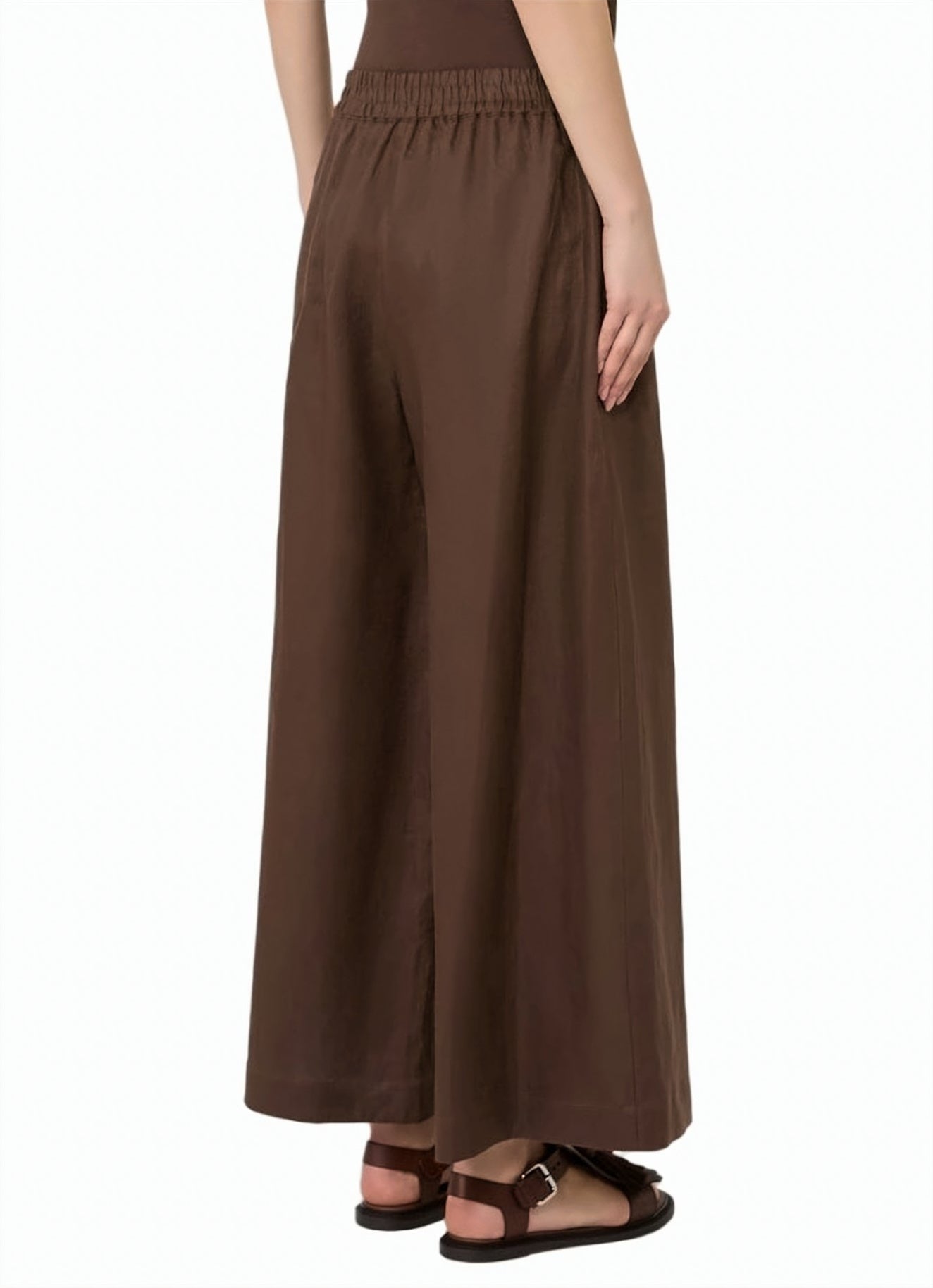 Pure Linen Elastic Waist Wide Trousers