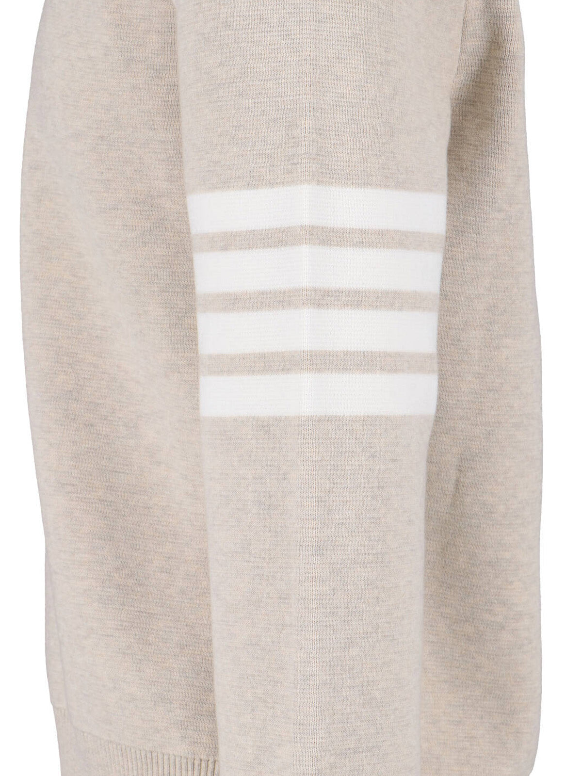 Beige Cotton Crew Neck Sweater with Four-Bar Detail