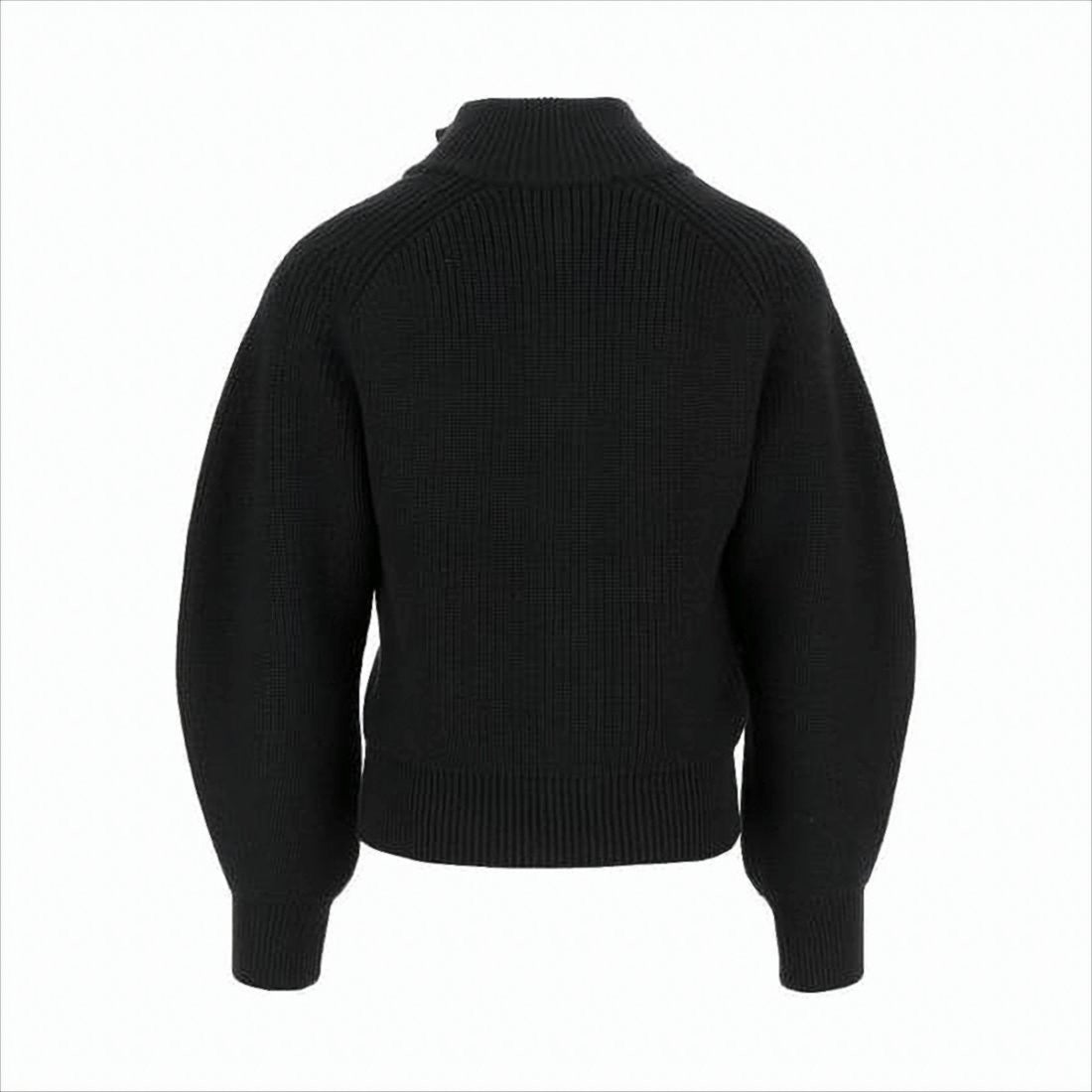 Full-Zip Black Merino Wool Cardigan