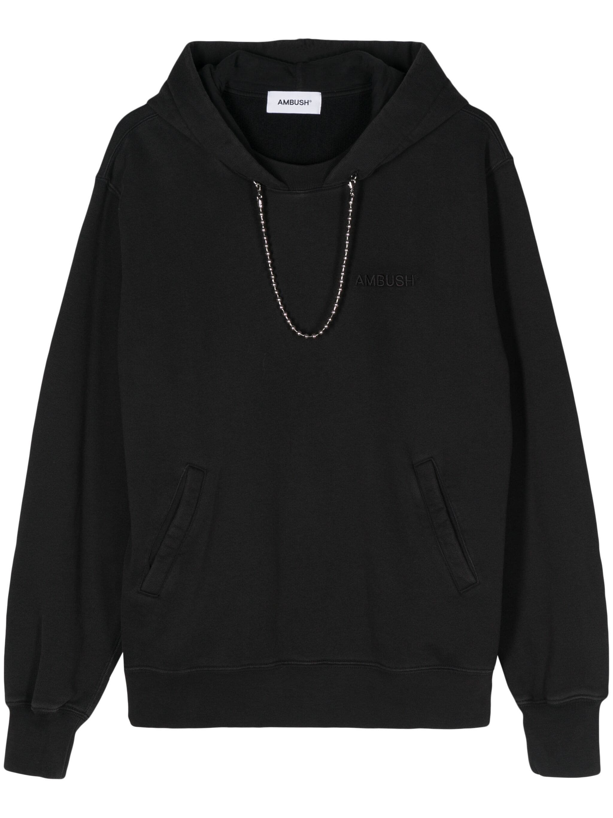 Black Ballchain Detail Cotton Hoodie
