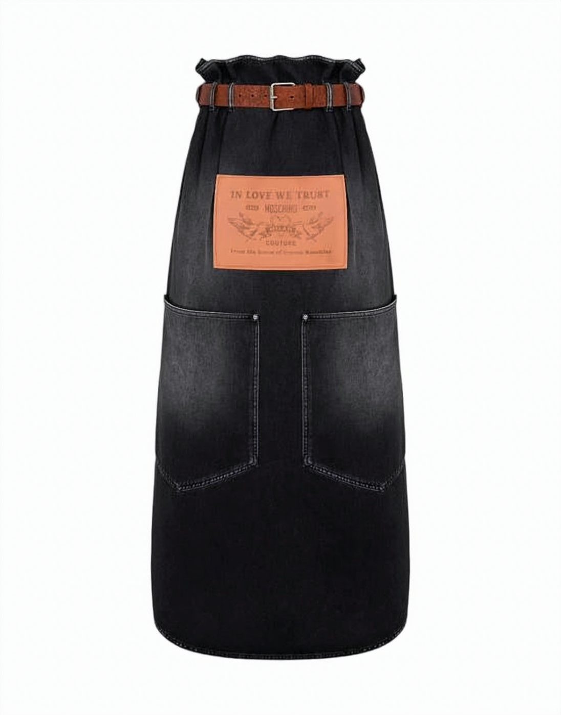 Faded Black Denim Midi Skirt
