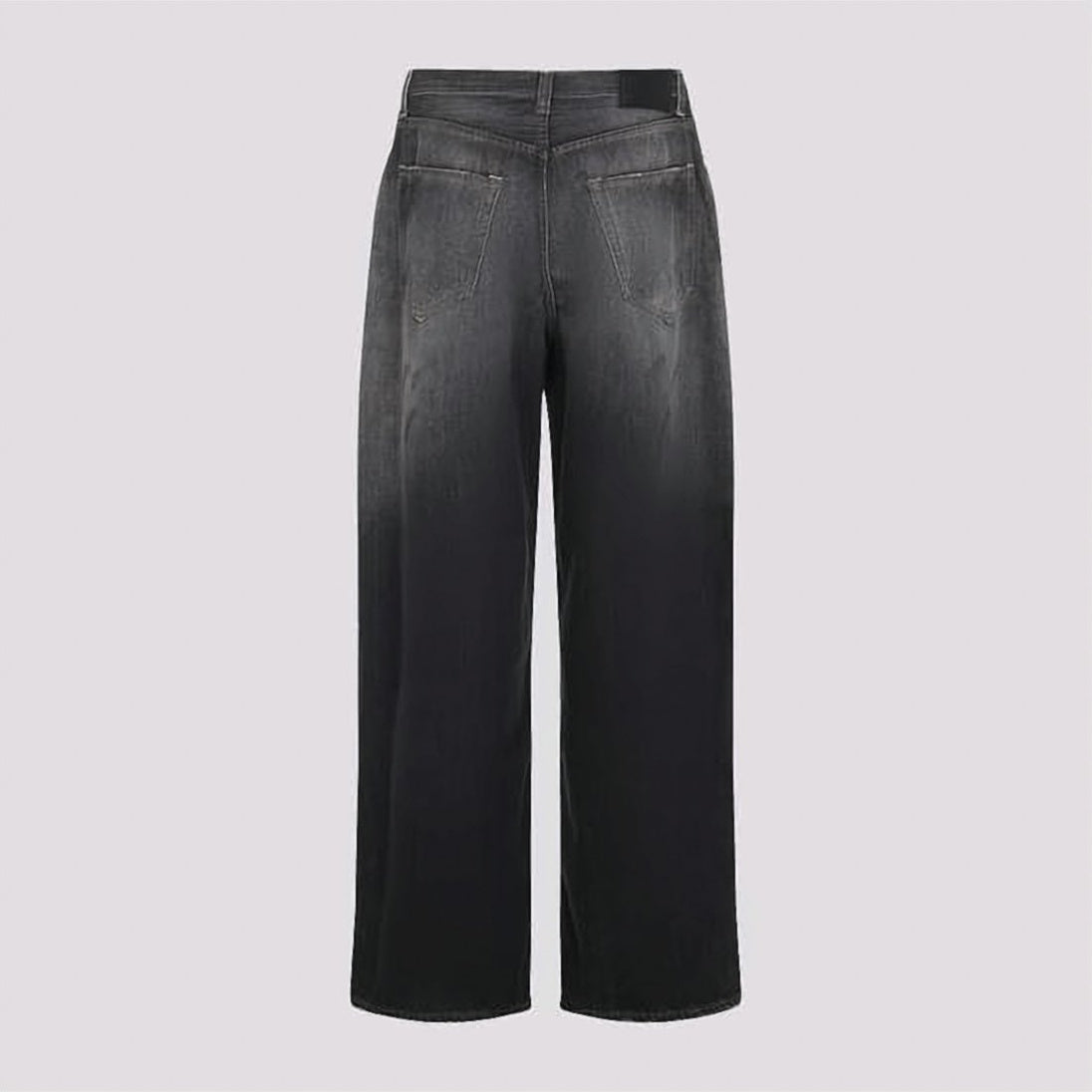 Faded Black Wide-Leg Denim Pants with Five-Pocket Styling