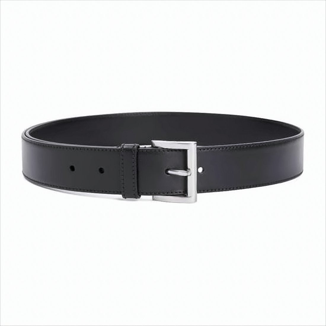 Regular-width Black Leather Belt with Polished Silver Buckle