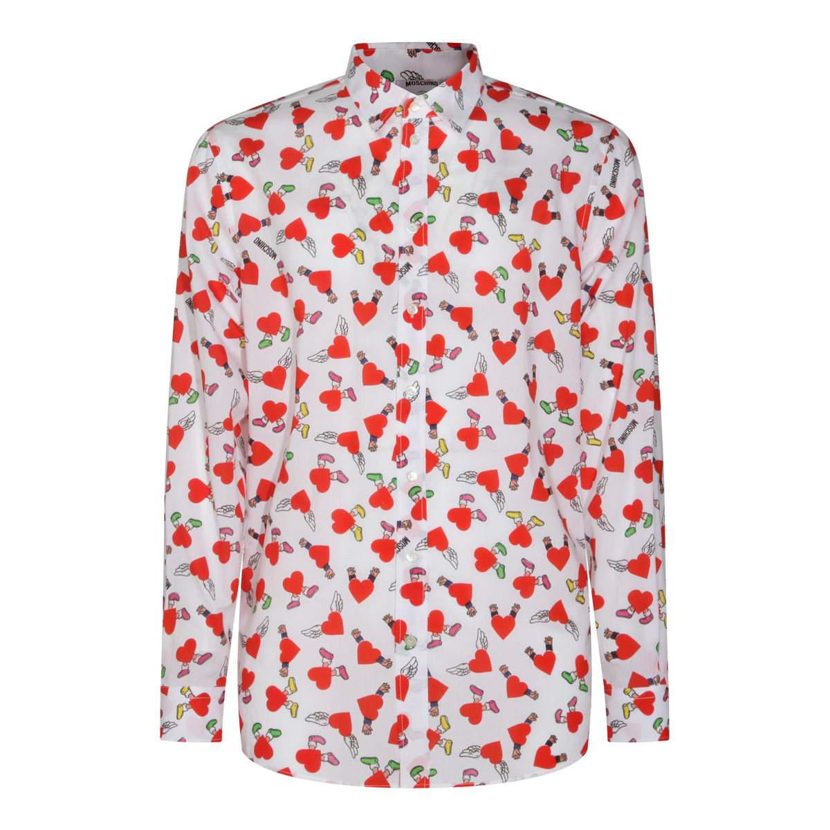 Long-Sleeve White Casual Shirt with Heart Motif