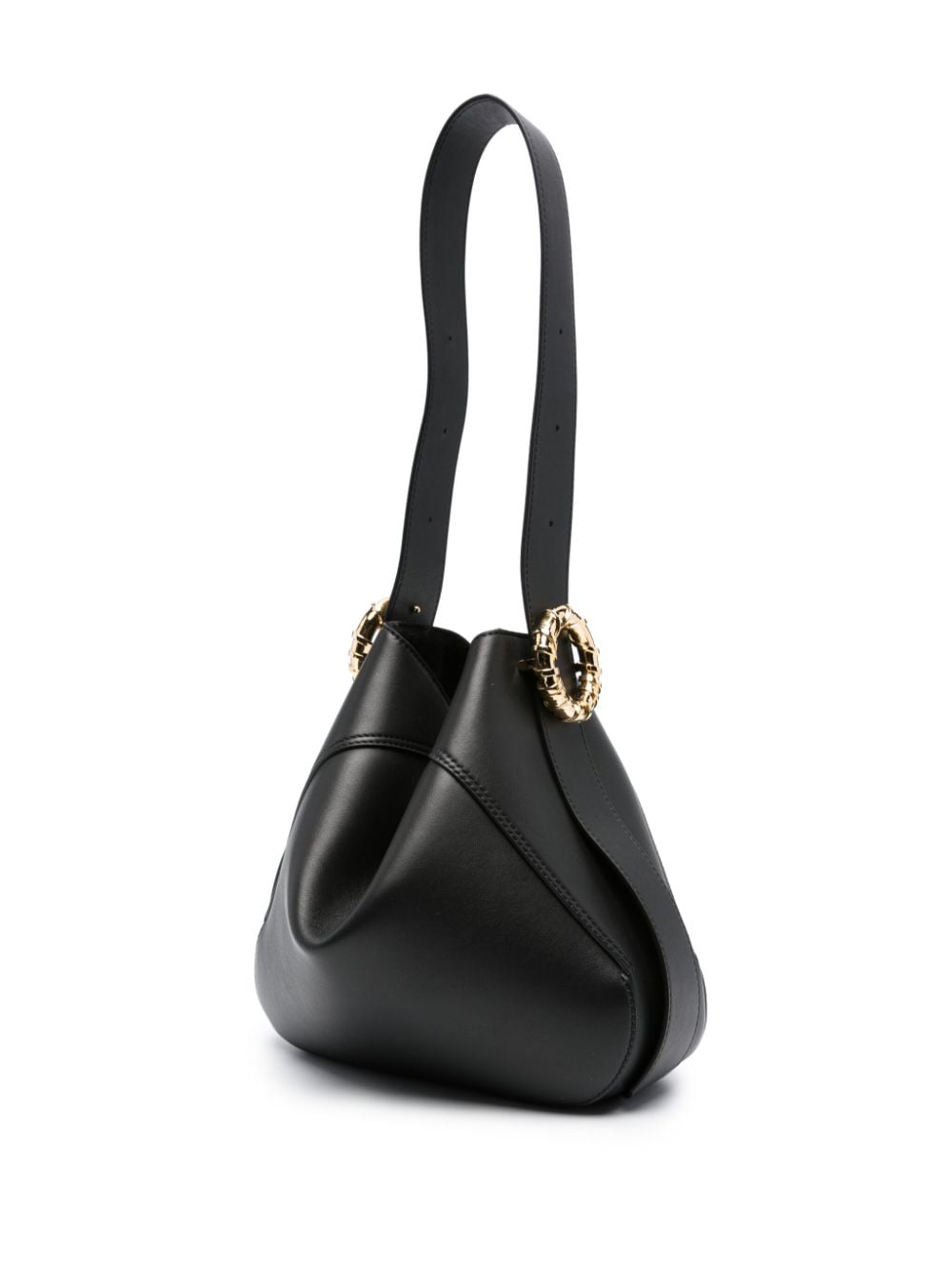 Sculptural Black Calf Leather Shoulder Bag