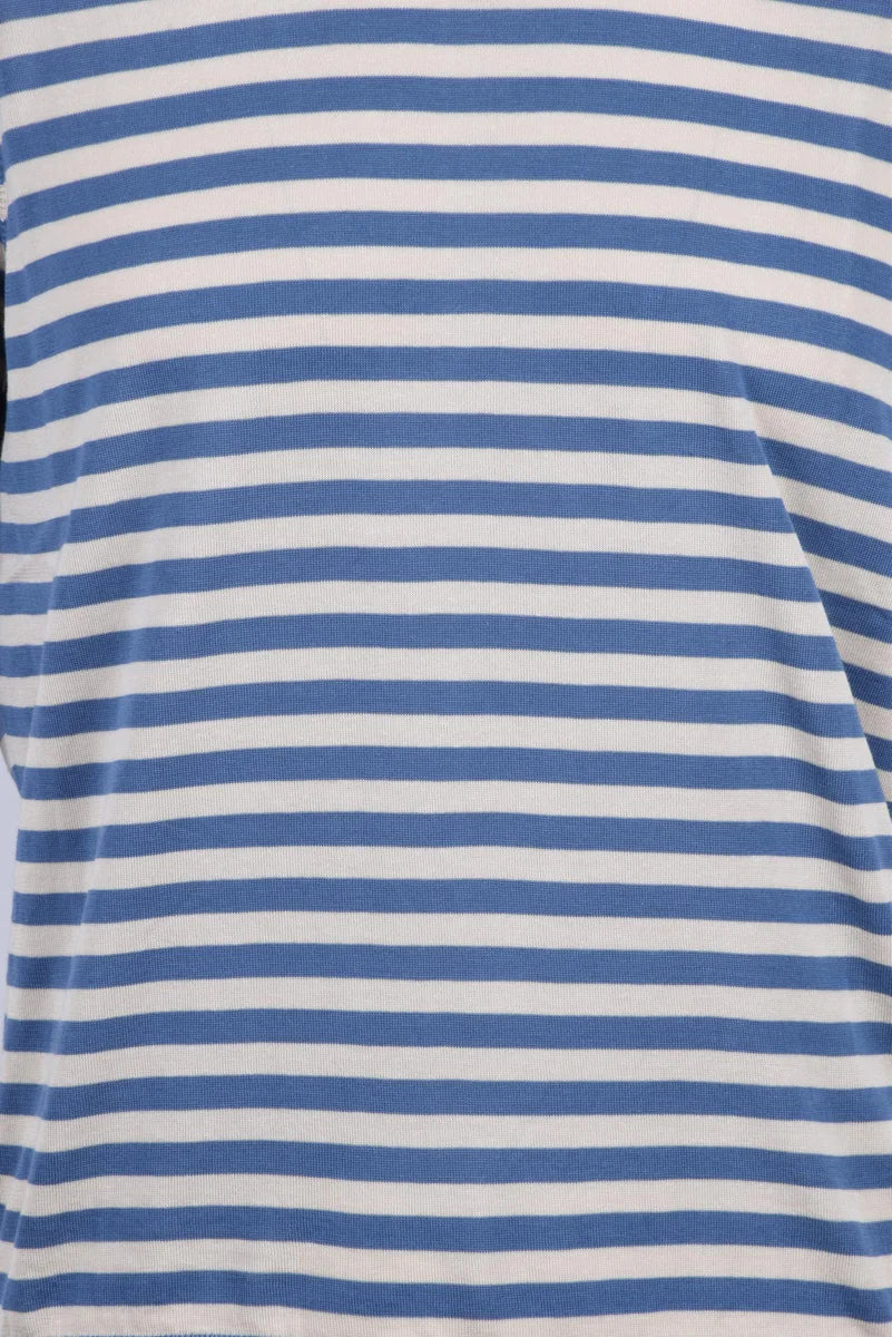 Cotton Crew Neck Top - Beige/Sky Blue