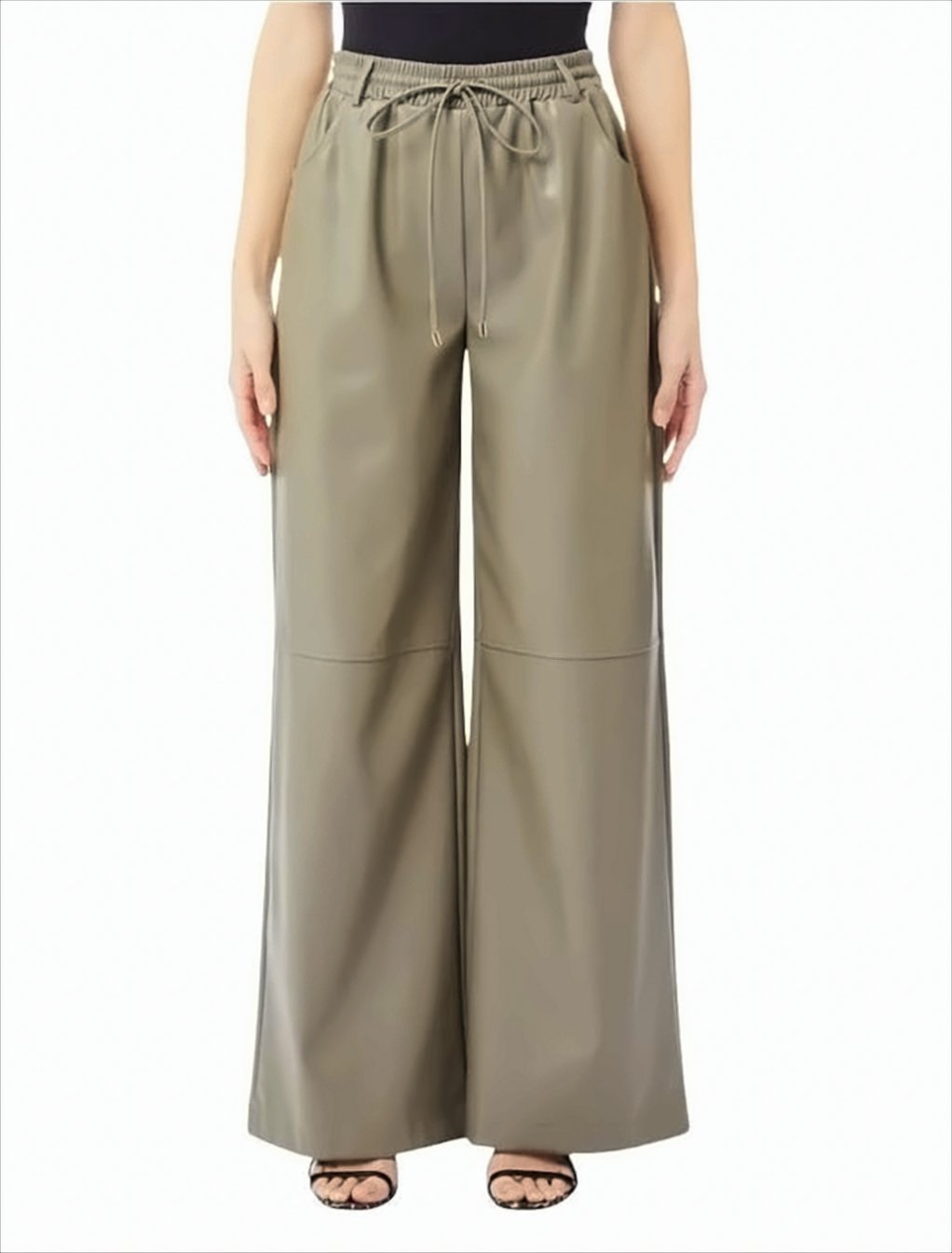 Wide-Leg Green Faux Leather Trousers