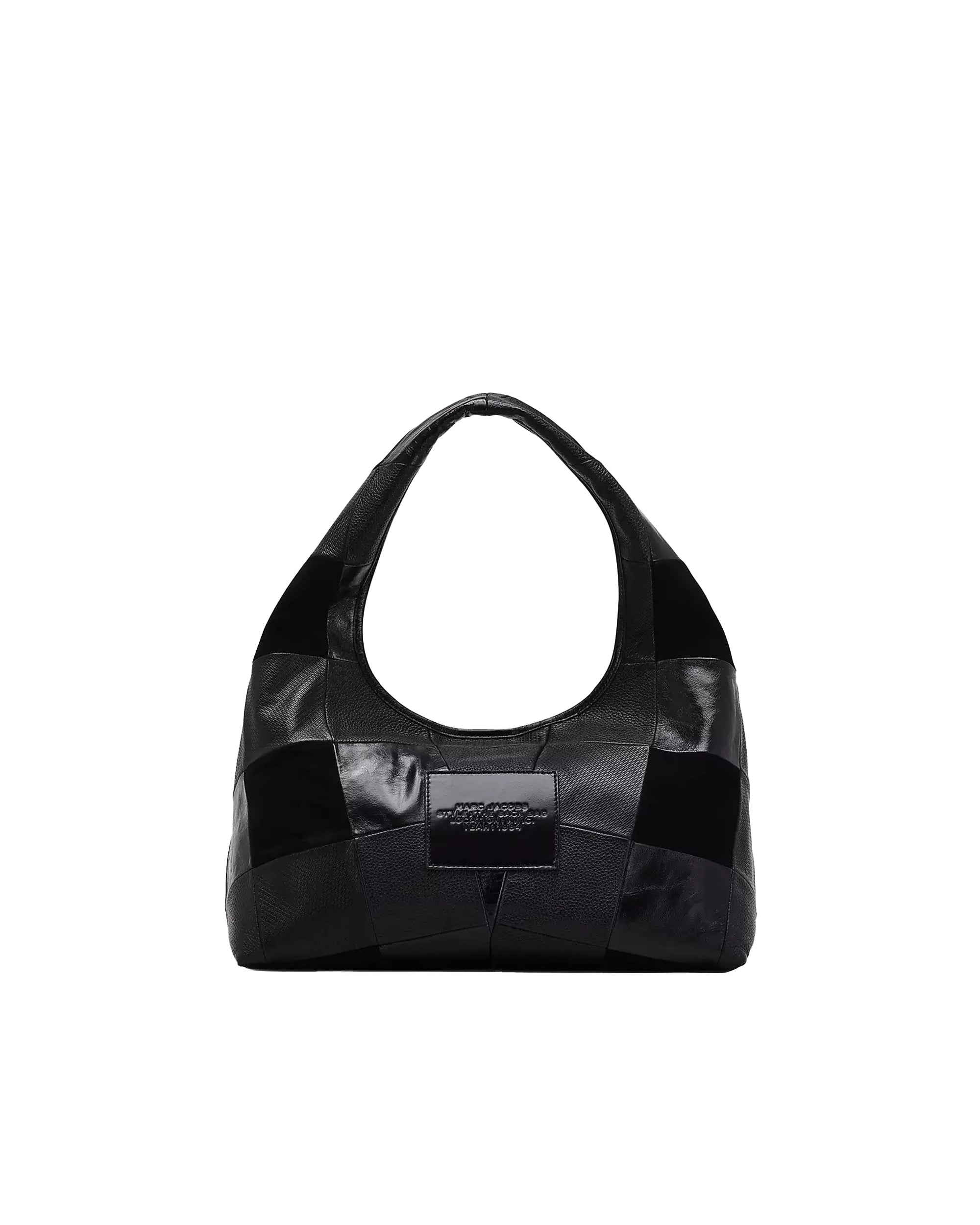 Black Handcrafted Suede Patchwork Hobo Bag