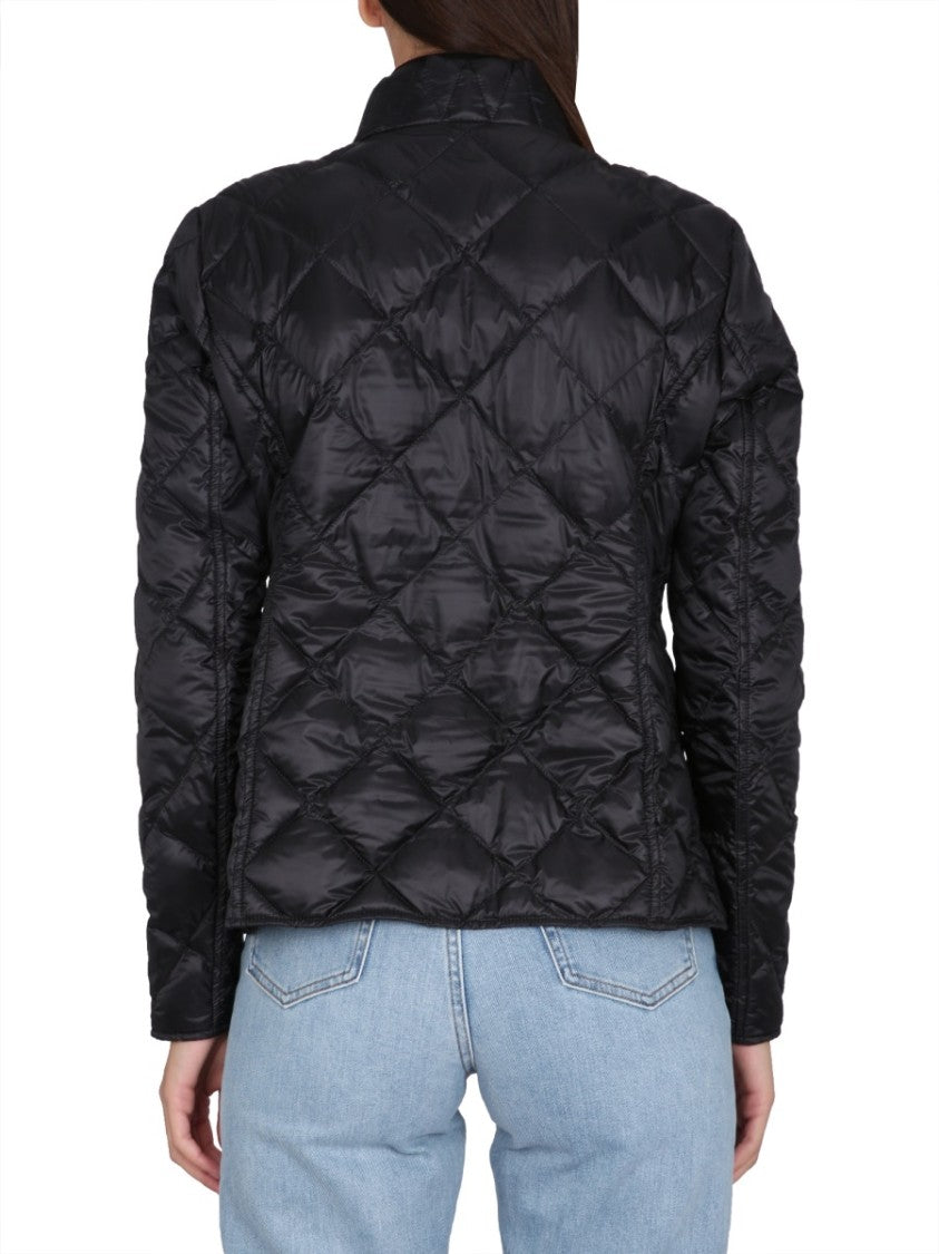Quilted Black Down Jacket With High Collar