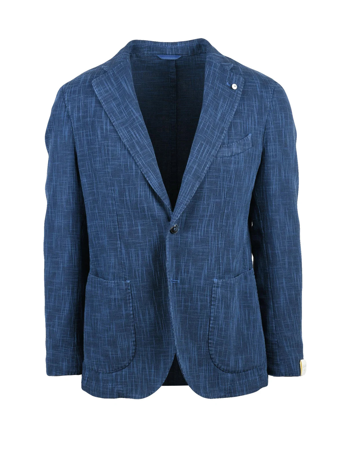 Blue Cotton Linen Silk Fitted Jacket