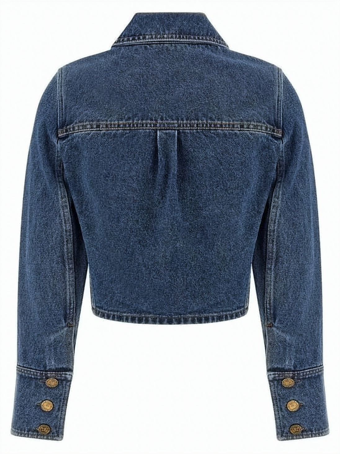 Cropped Denim Jacket With Classic Collar