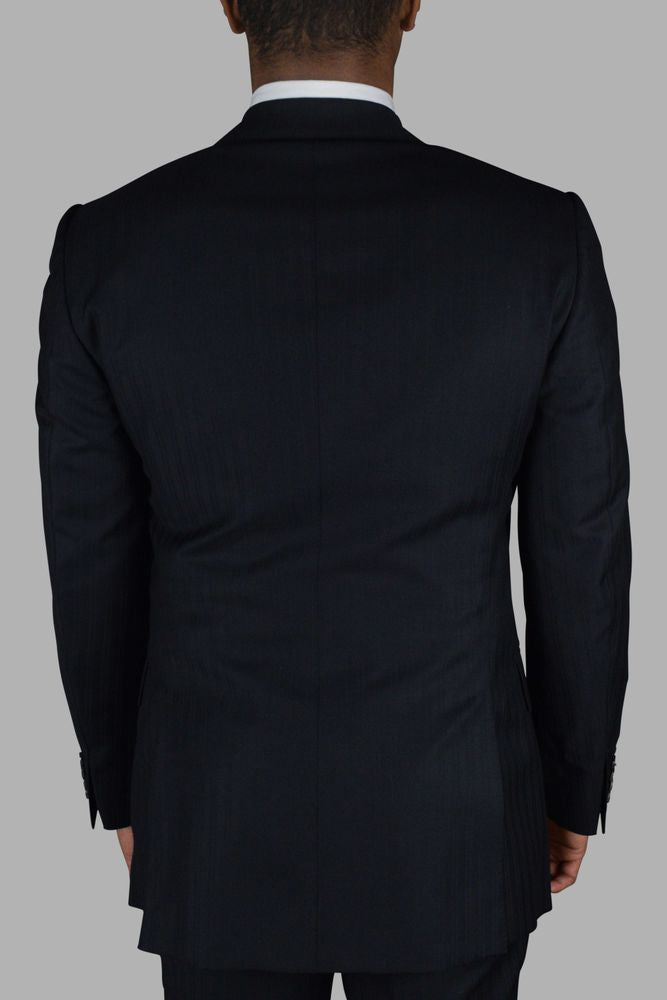 Navy Blue Two-Piece Suit With Tone-On-Tone Stripes