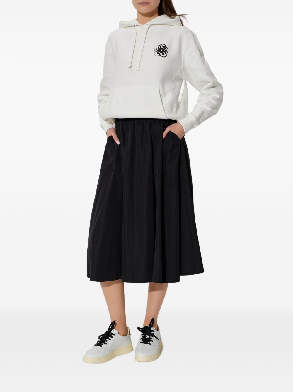 White Hoodie With Bold Black Graphic Logo