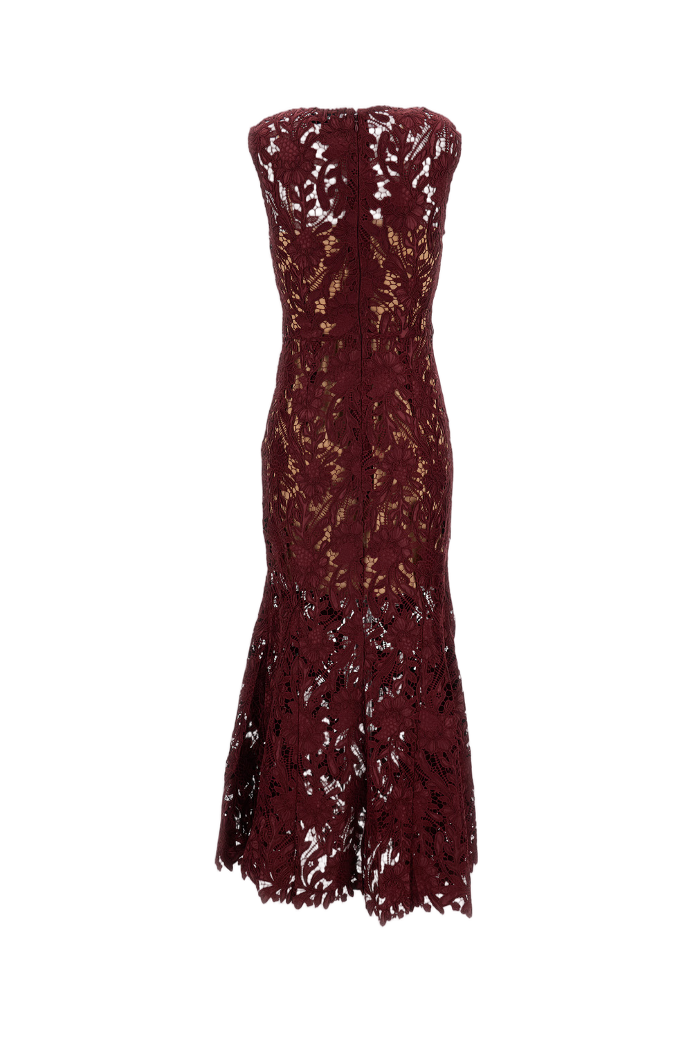 Burgundy Guipure Lace Midi Dress