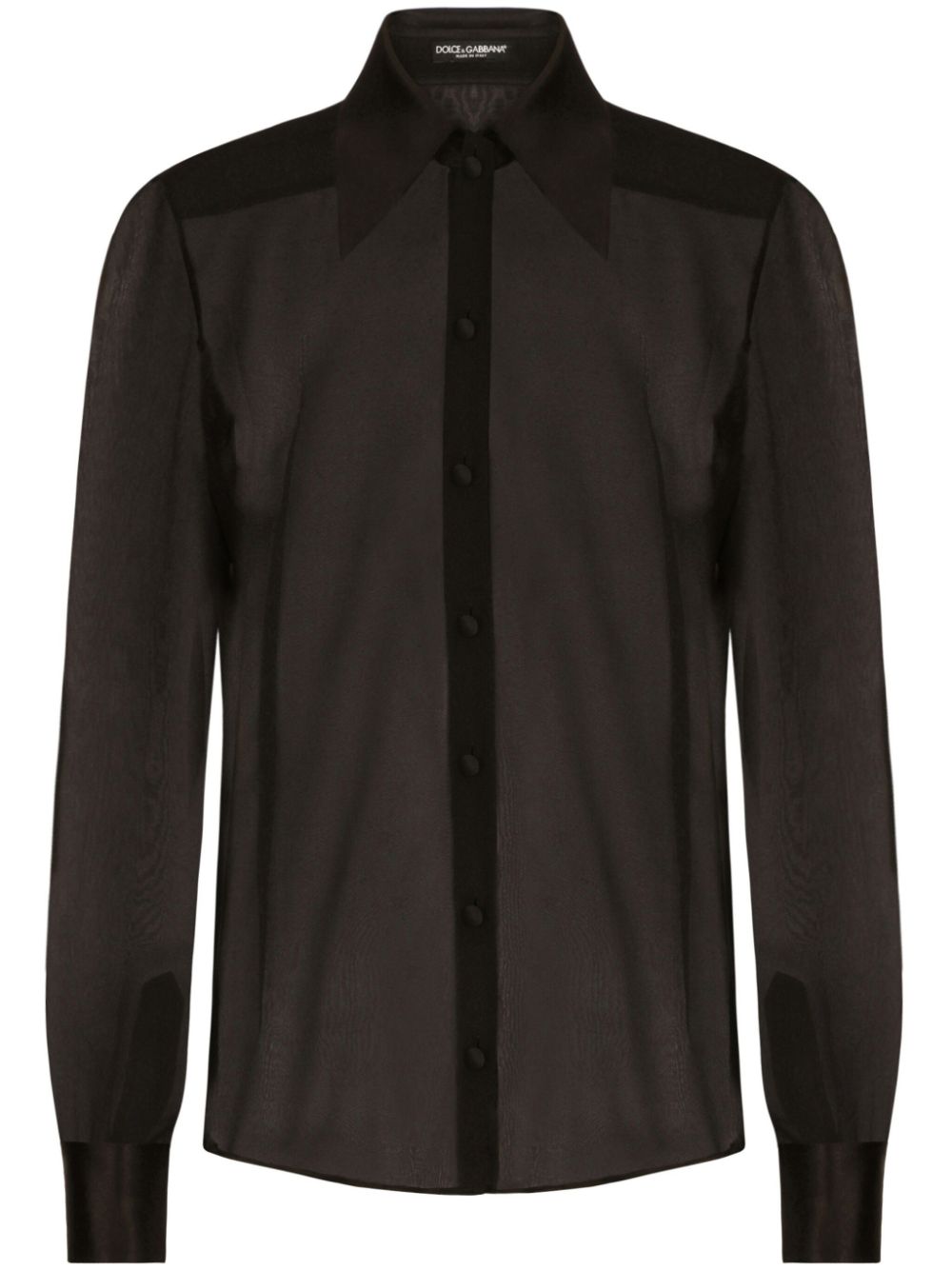 Sheer Black Long-Sleeved Silk Blouse