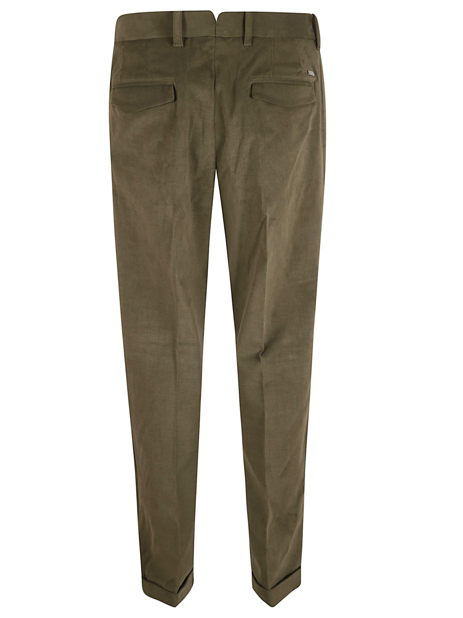 Piece-Dyed Velvety Green Trousers With Tailored Fit