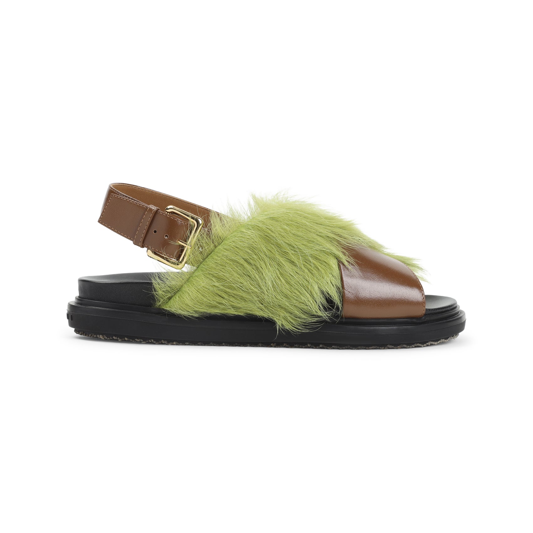 Chic Sandals with Green Fur Overlay