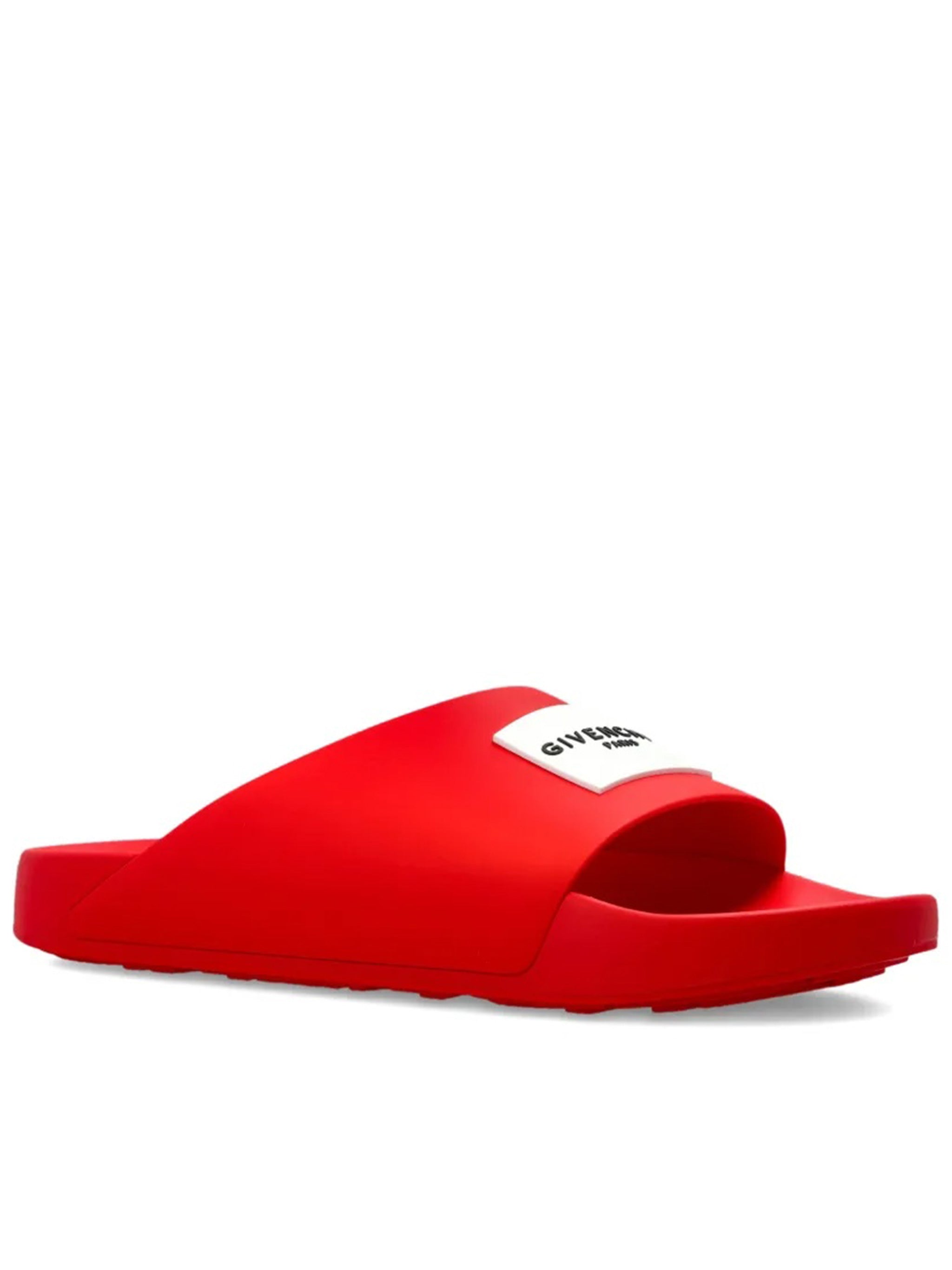 Label Slide Red Polyurethane Logo Sandals