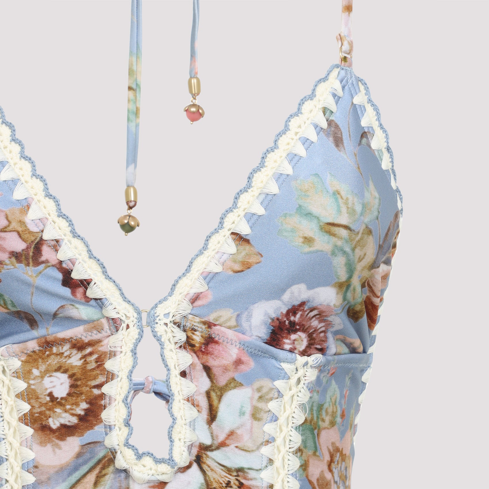 Floral-Print One-Piece Swimsuit With Lace Trim